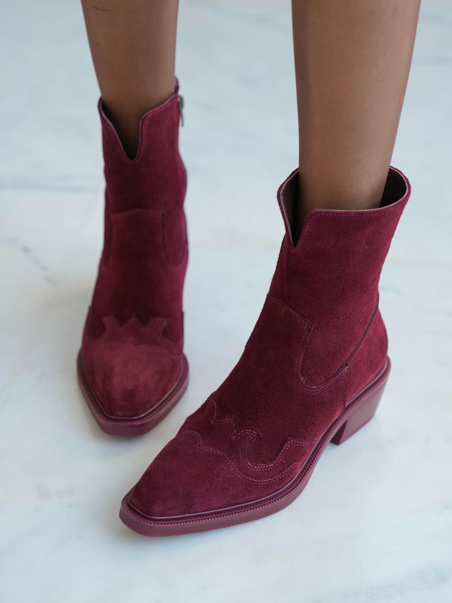 Krowe Bordo Süet Hakiki Deri Kadın Bot