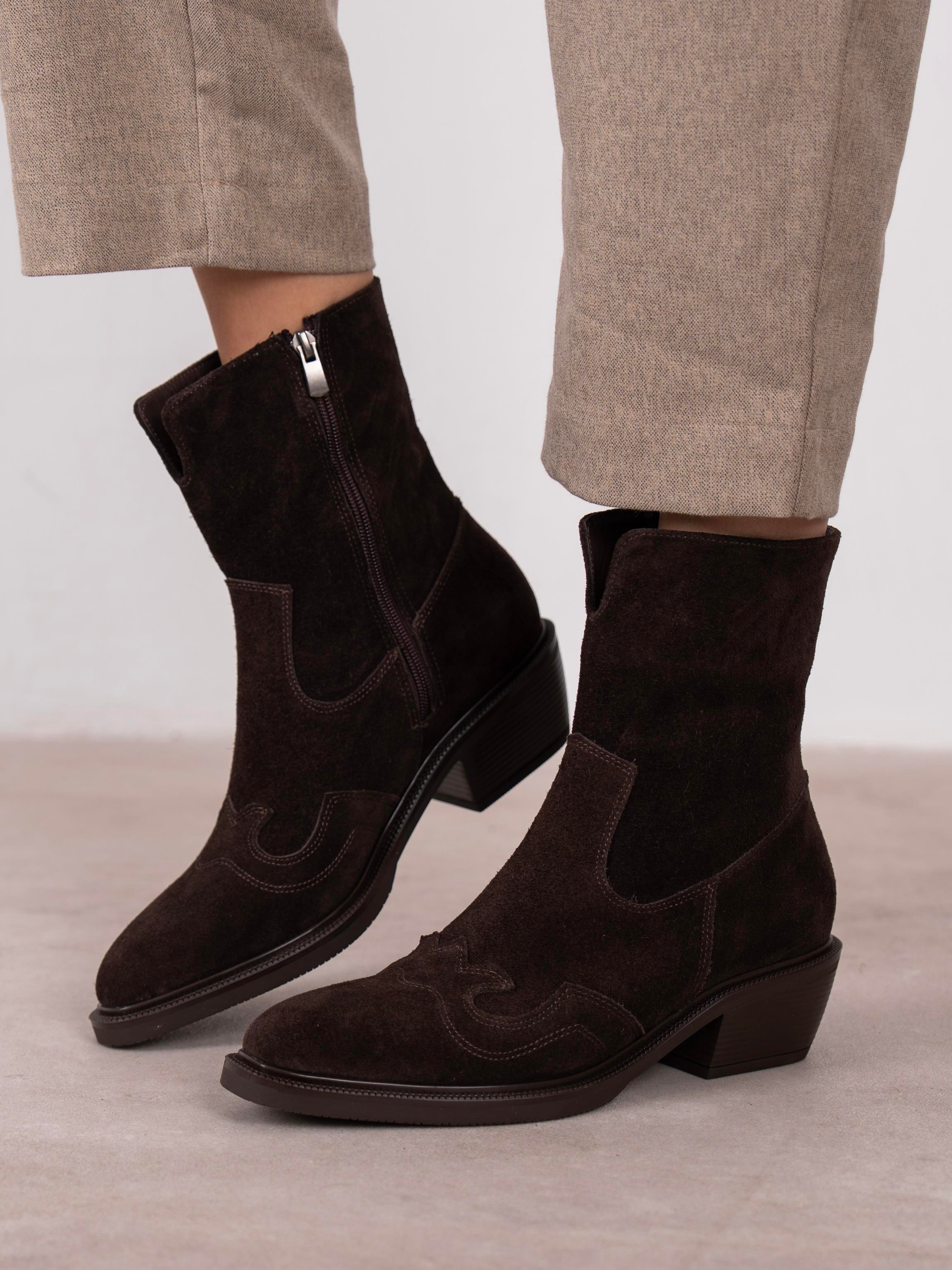 Krowe Kahve Süet Hakiki Deri Kadın Bot