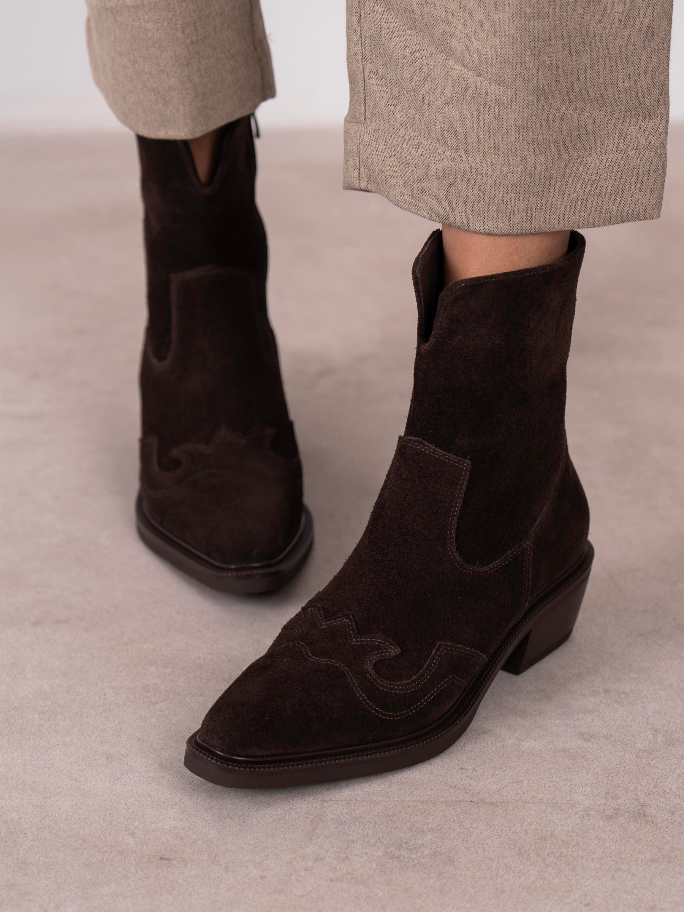 Krowe Kahve Süet Hakiki Deri Kadın Bot