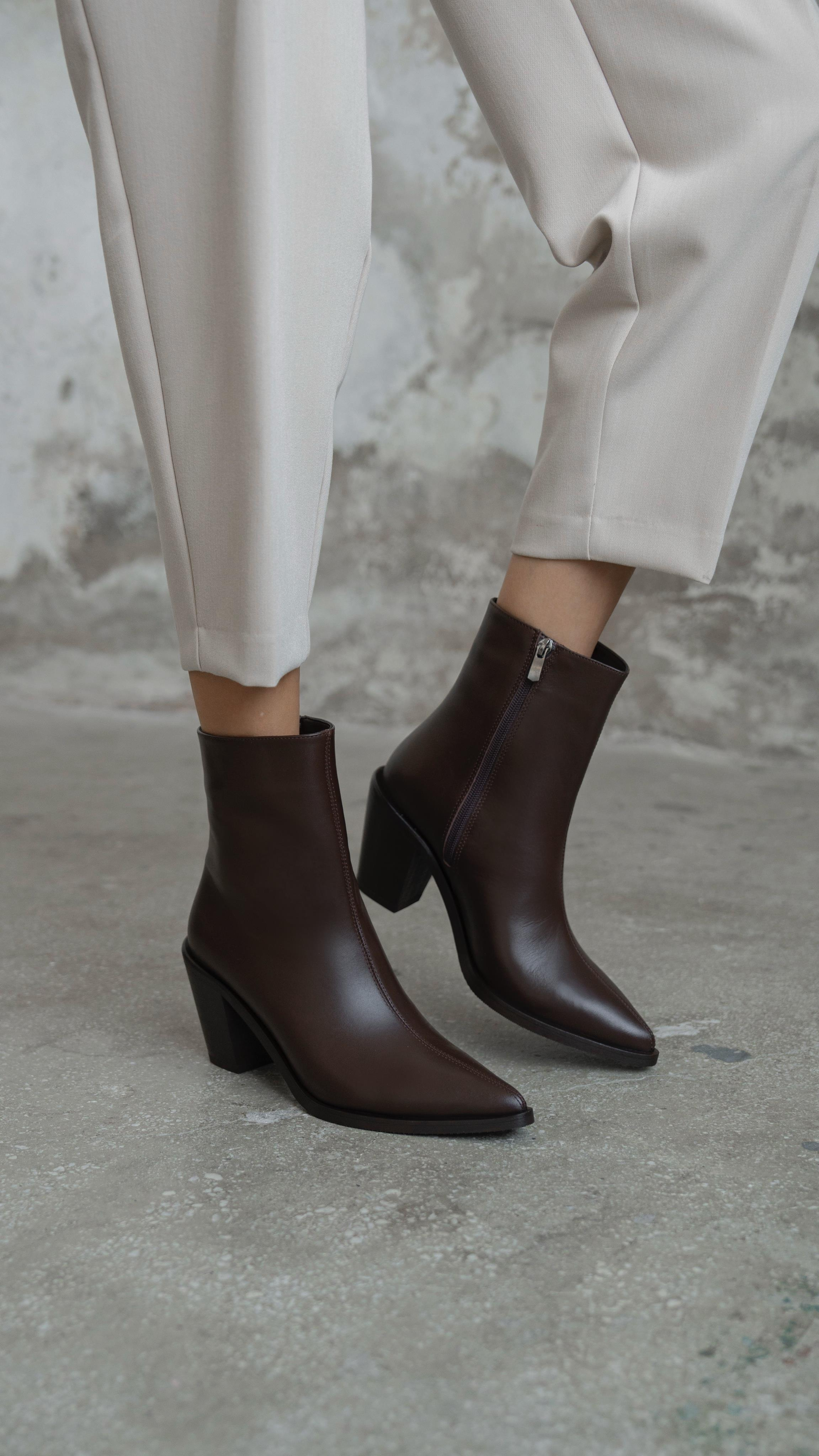 Lerona Kahve Hakiki Deri Kadın Bot