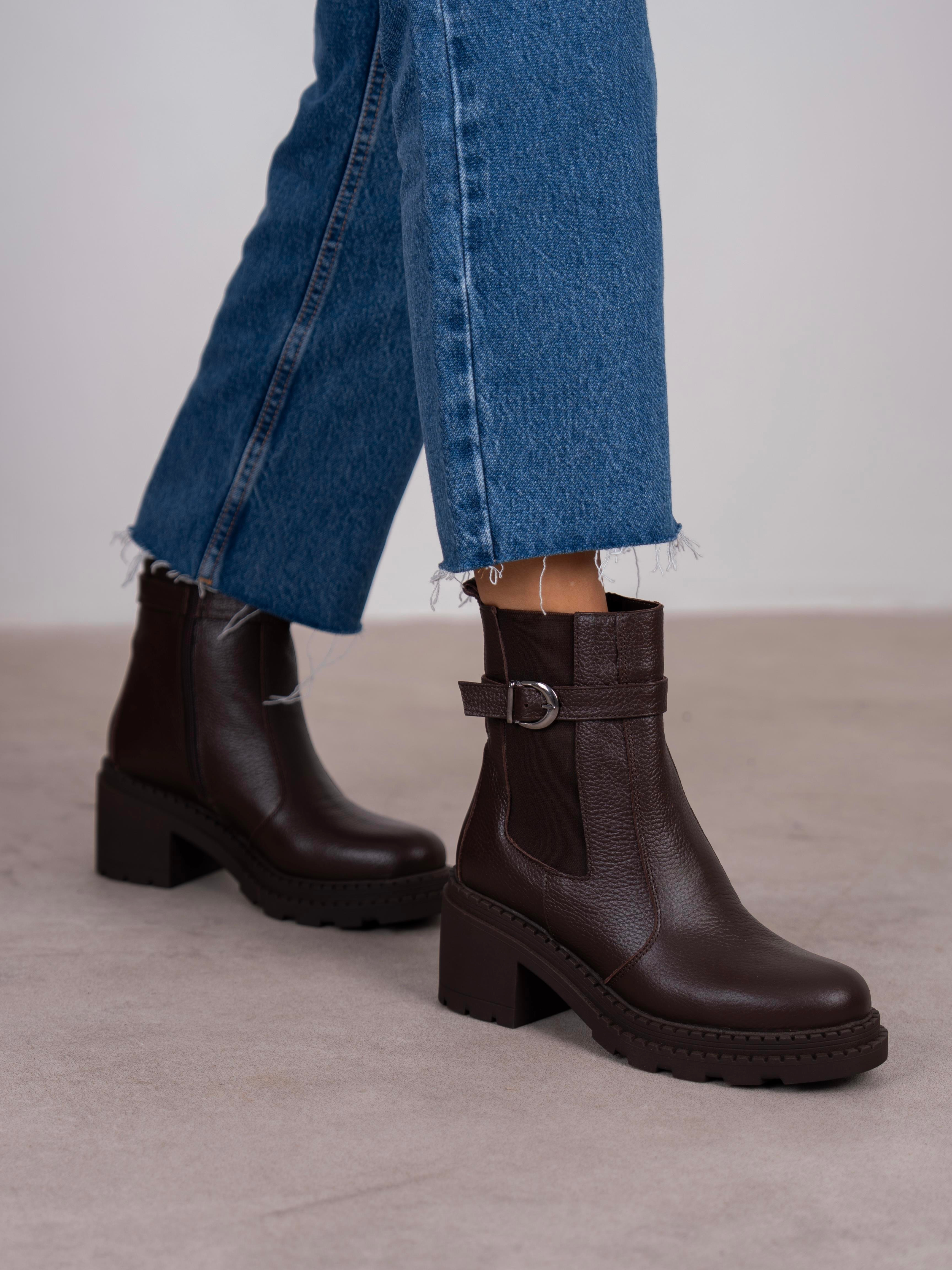 Lumi Kahve Hakiki Deri Kadın Bot