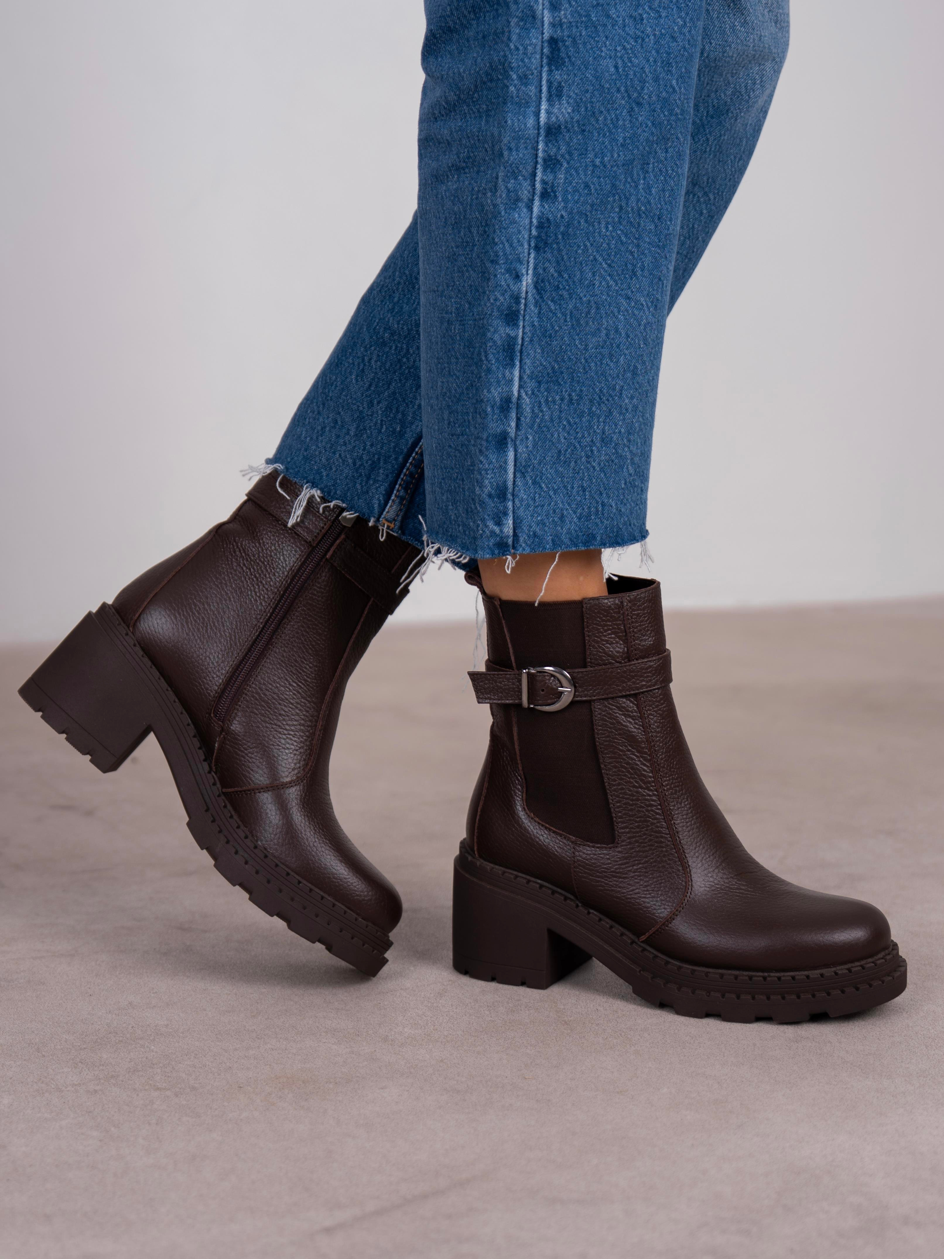 Lumi Kahve Hakiki Deri Kadın Bot