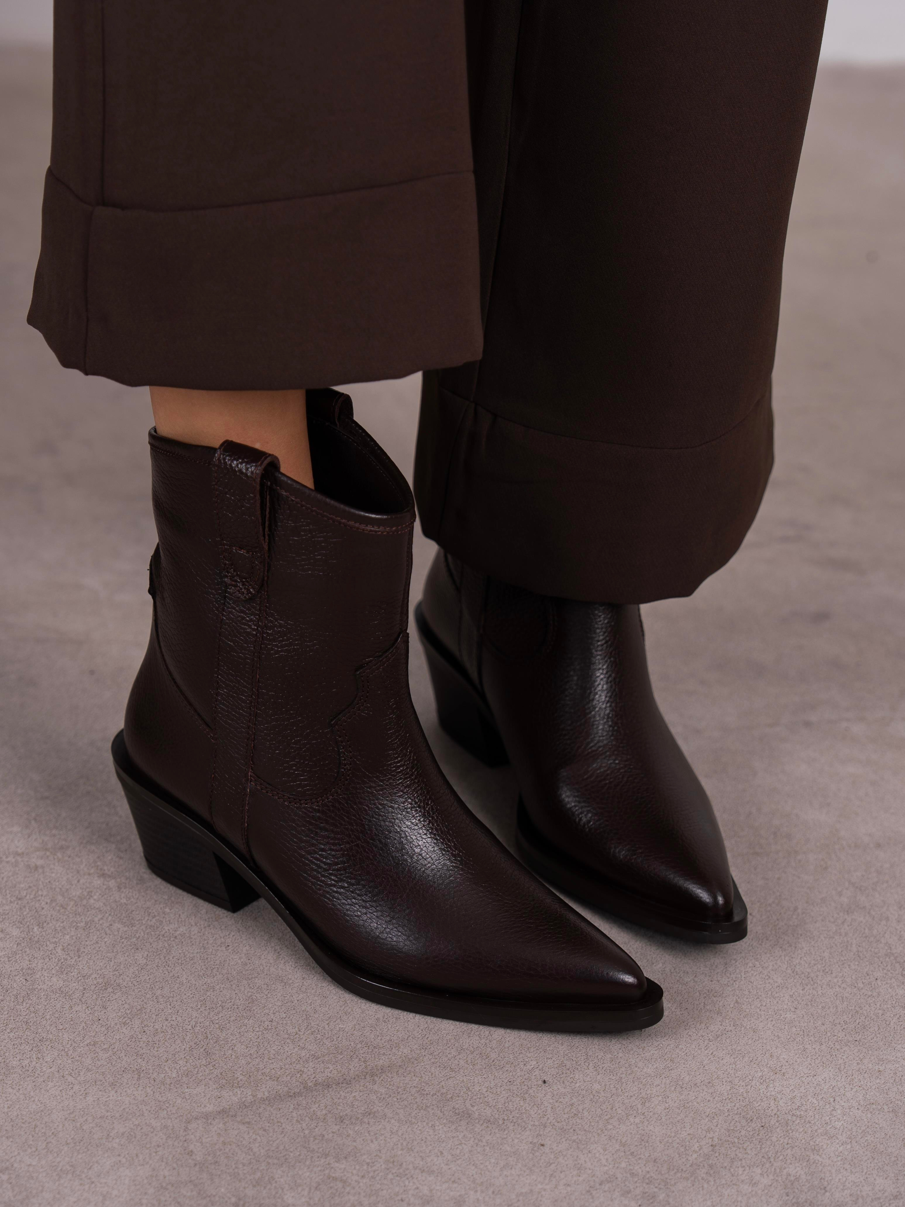 Medea Kahve Hakiki Deri Kadın Bot