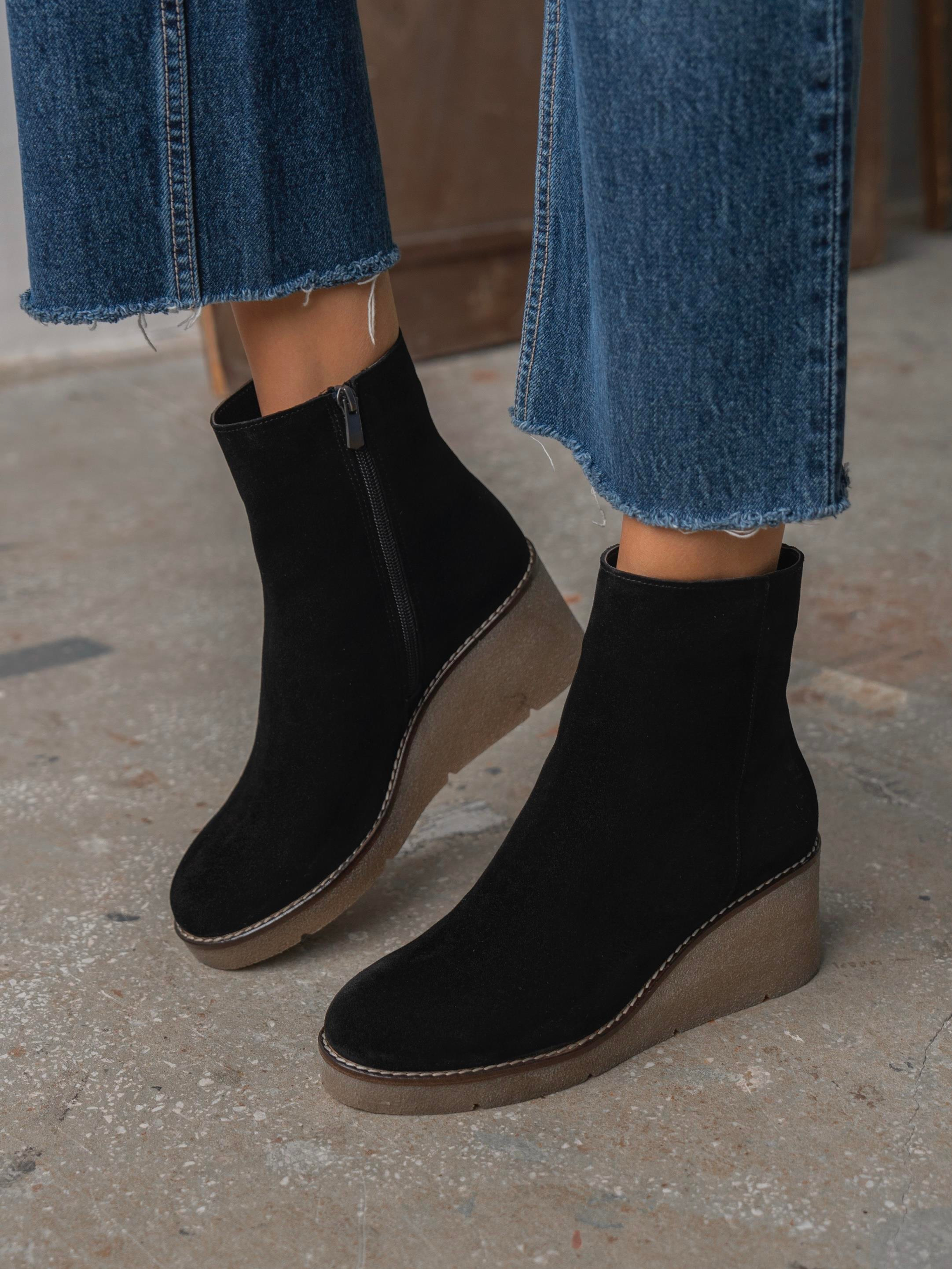 Nubia Siyah Süet Hakiki Deri Kadın Bot