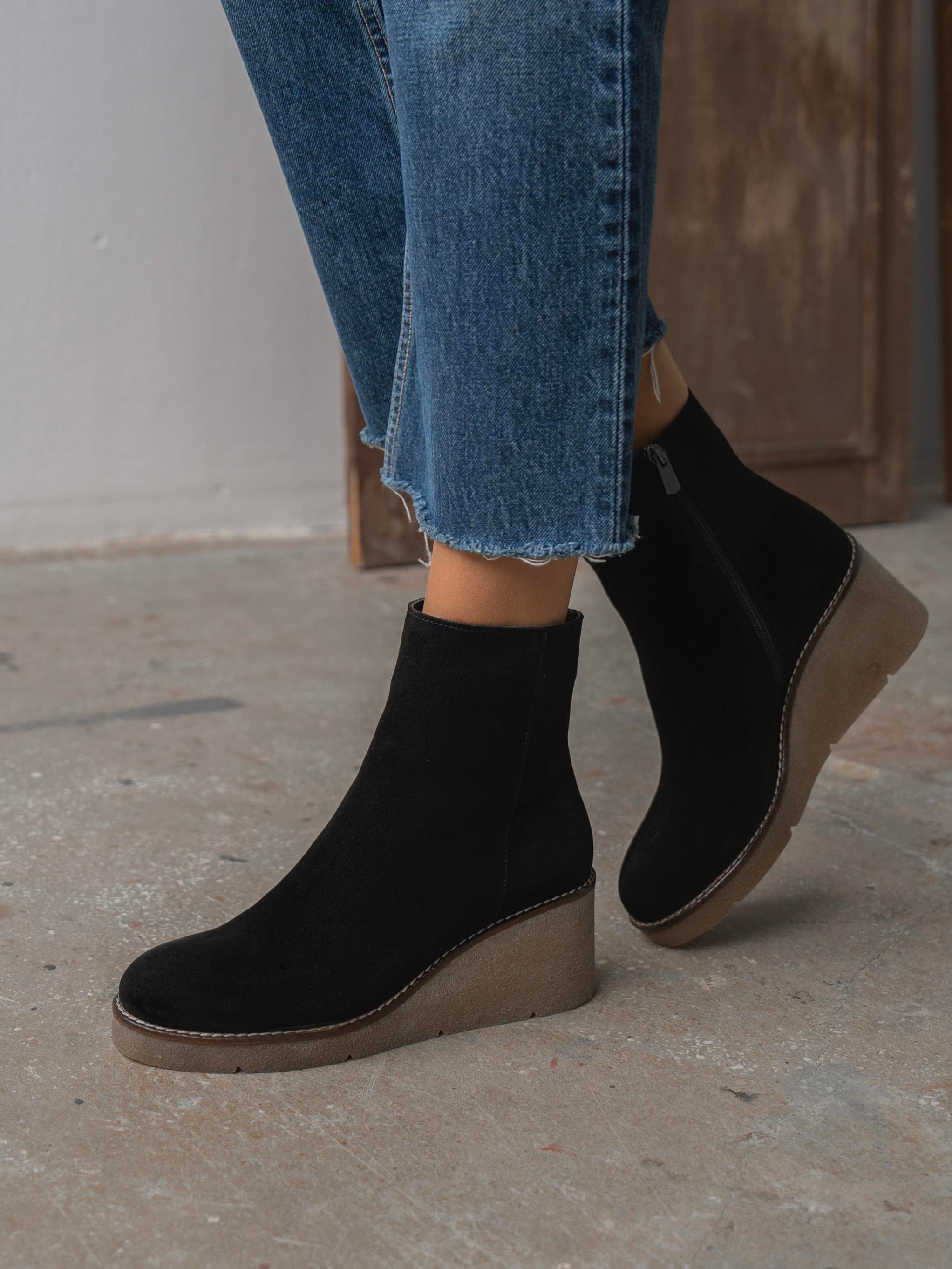 Nubia Siyah Süet Hakiki Deri Kadın Bot