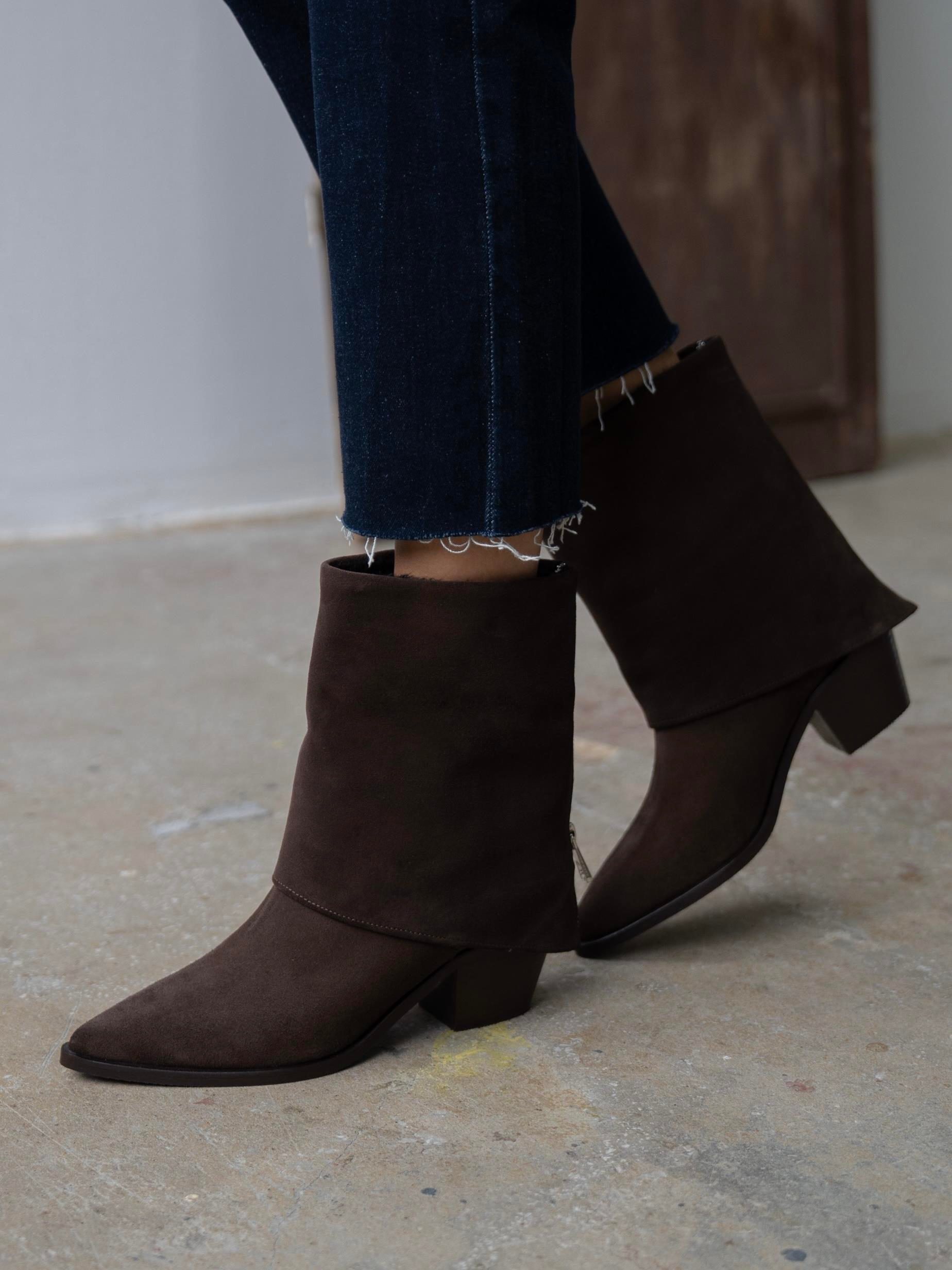 Plen Kahve Süet Hakiki Deri Kadın Bot