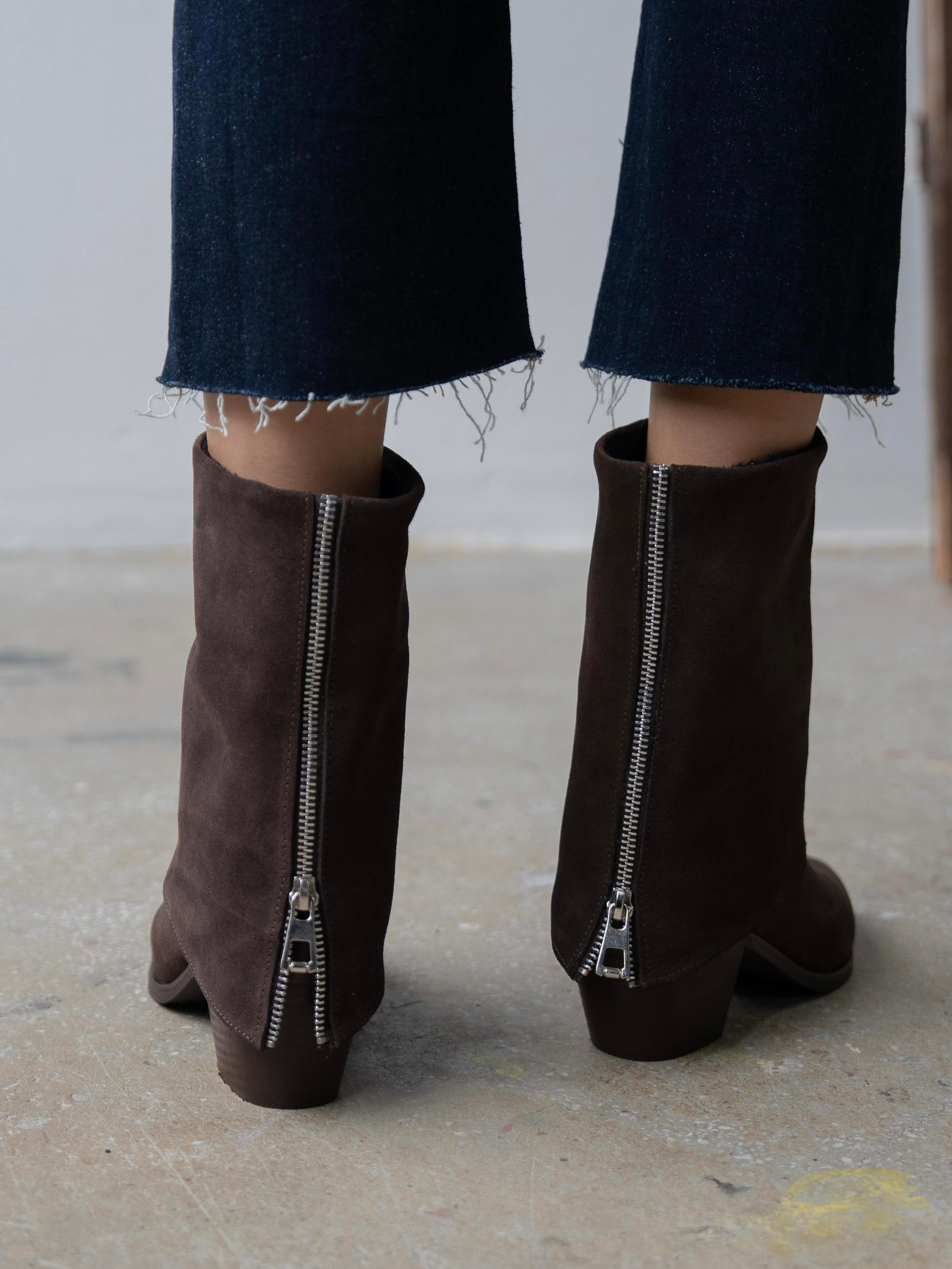 Plen Kahve Süet Hakiki Deri Kadın Bot