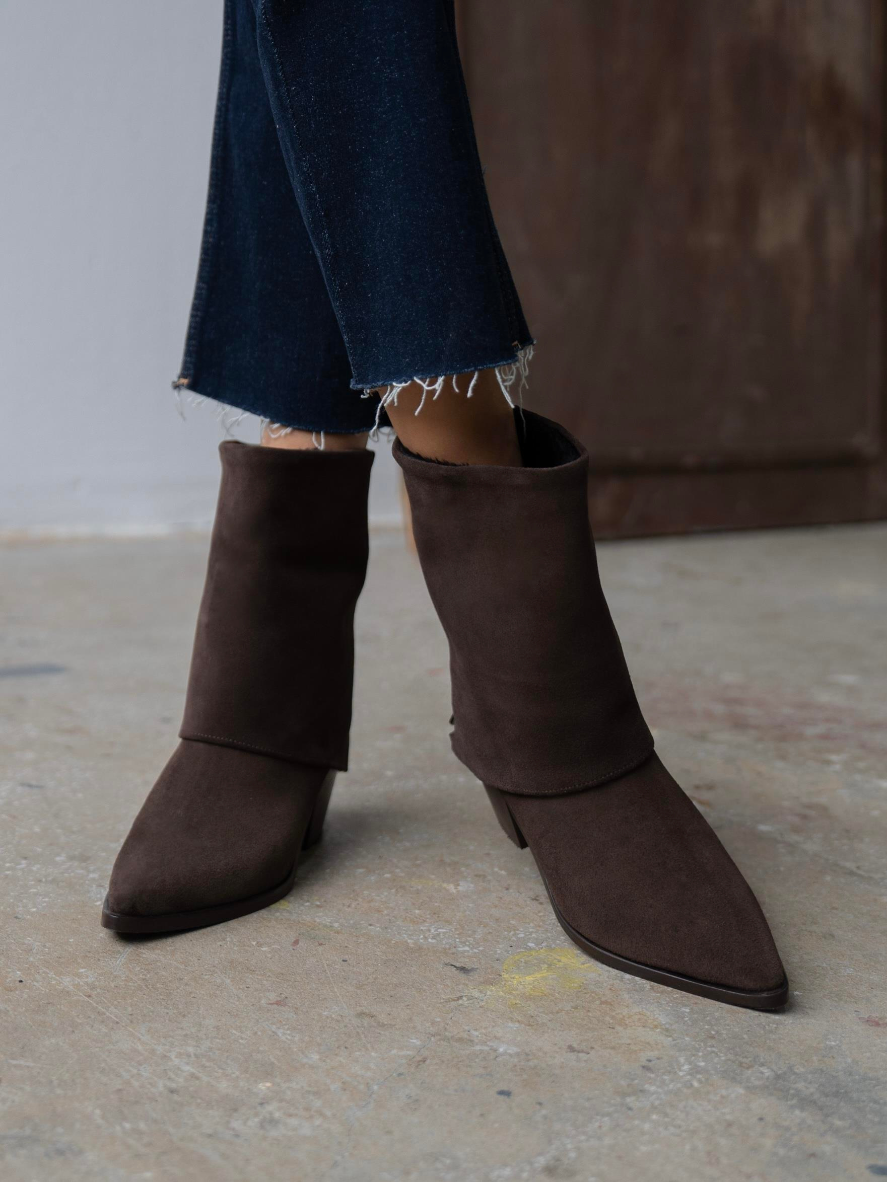 Plen Kahve Süet Hakiki Deri Kadın Bot