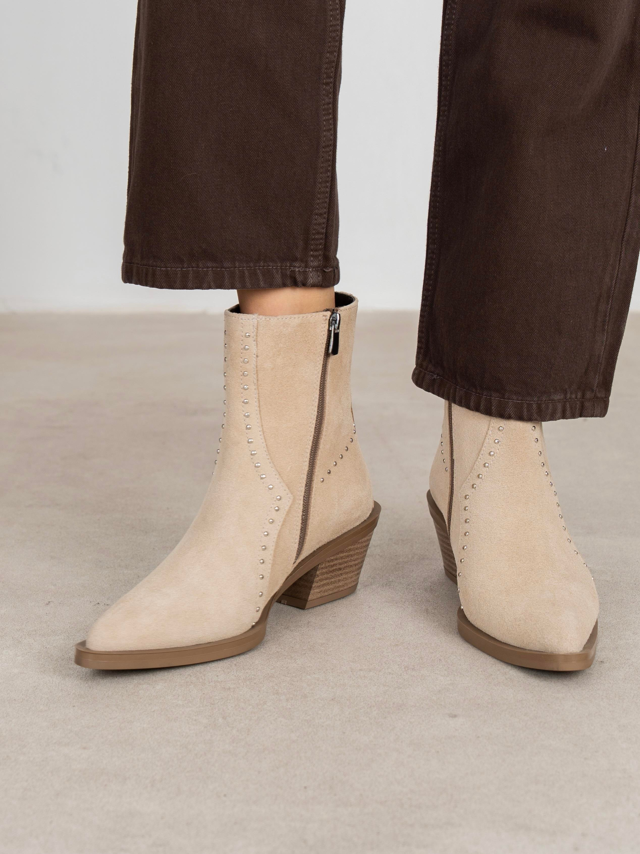 Ruxan Bej Süet Hakiki Deri Kadın Bot