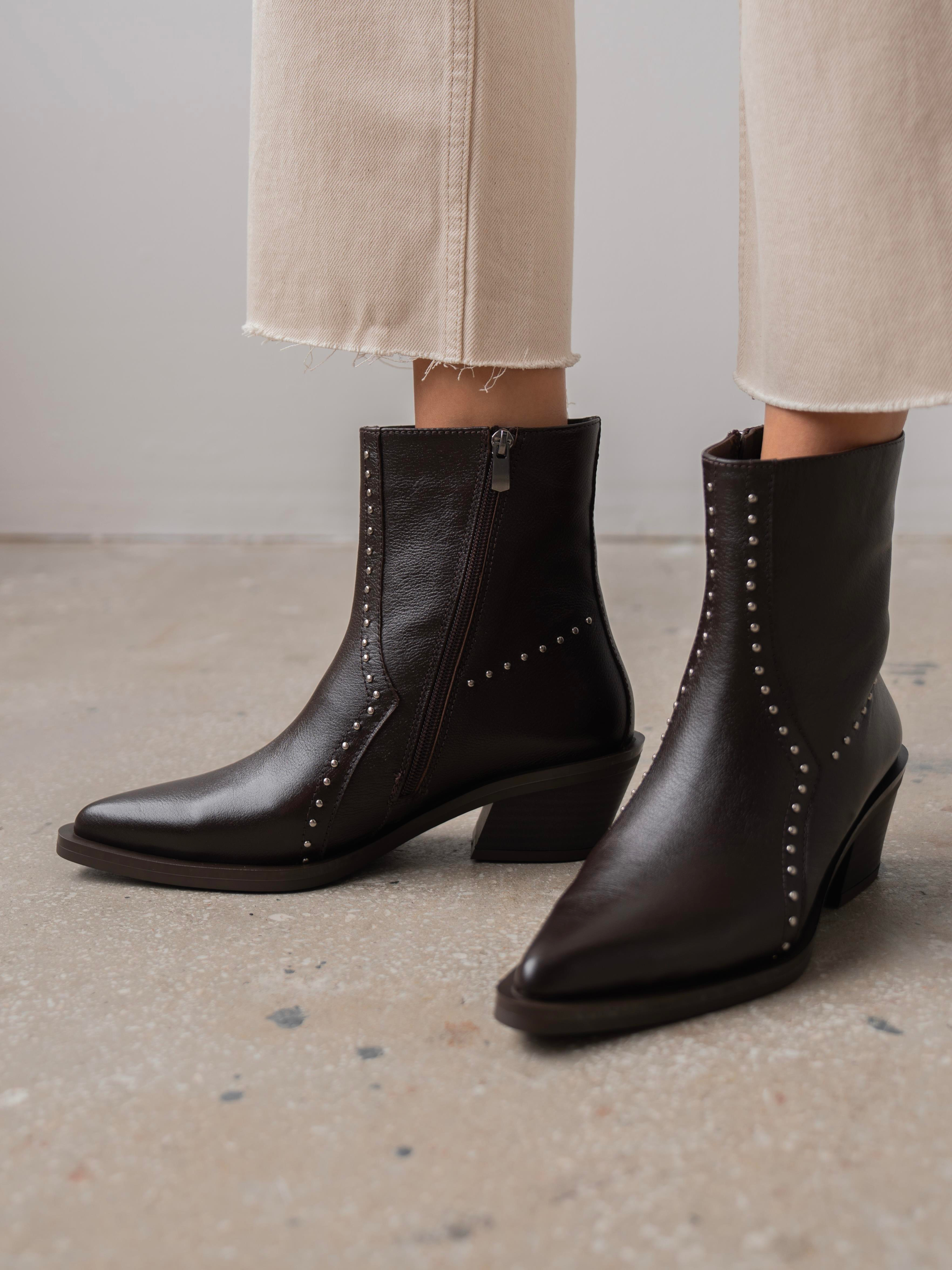 Ruxan Kahve Hakiki Deri Kadın Bot