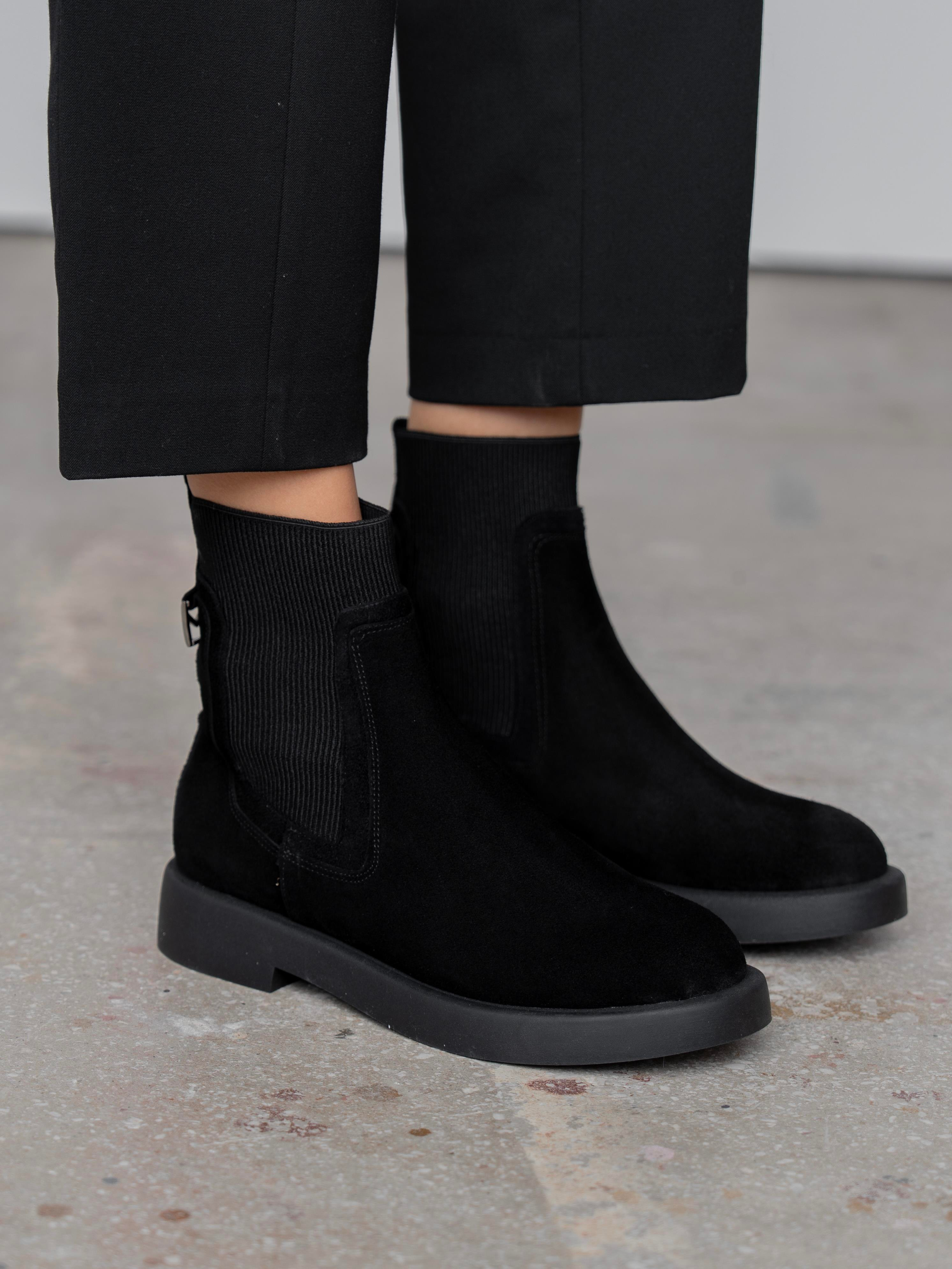 Viel Siyah Süet Hakiki Deri Kadın Bot