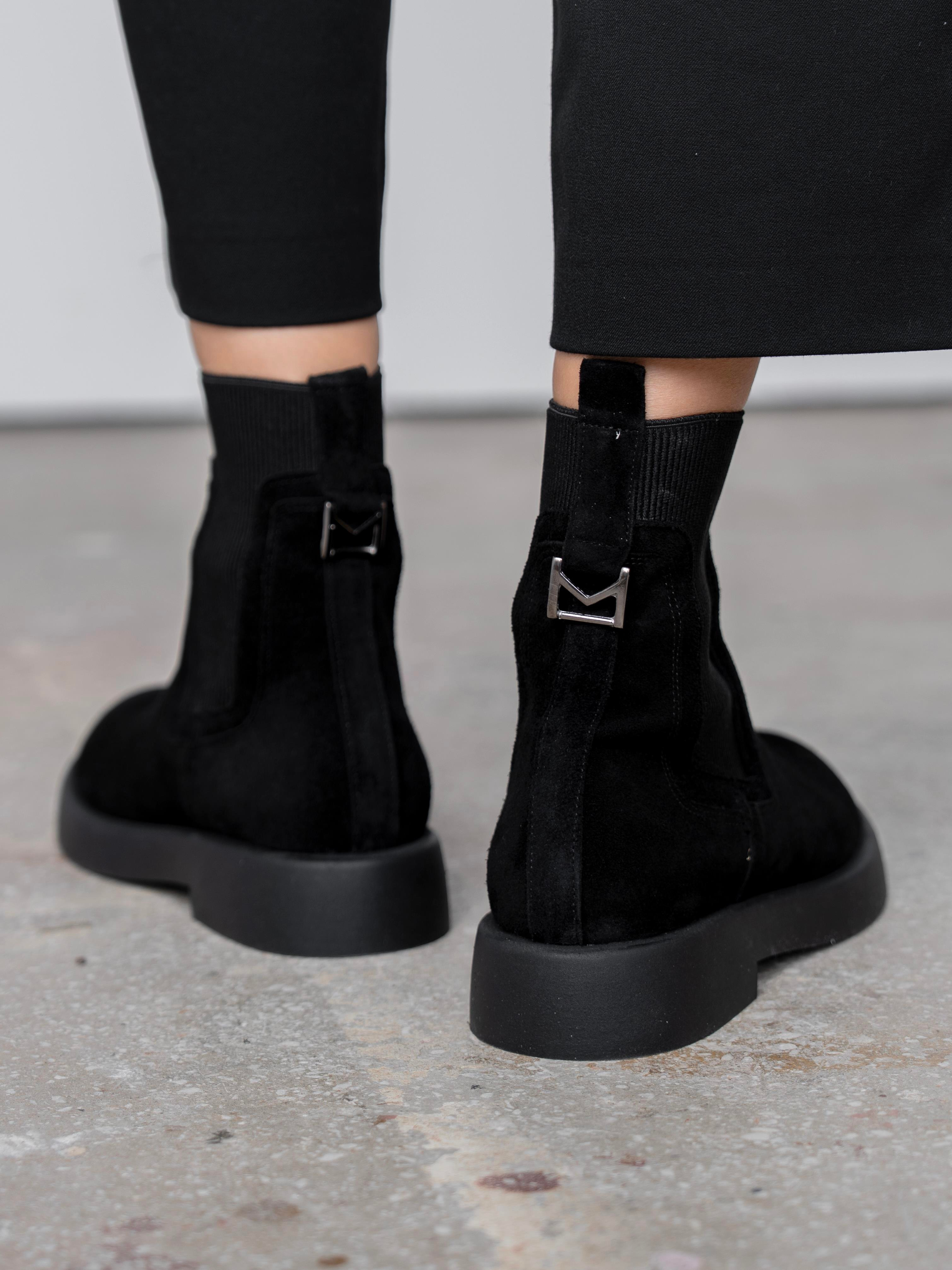 Viel Siyah Süet Hakiki Deri Kadın Bot