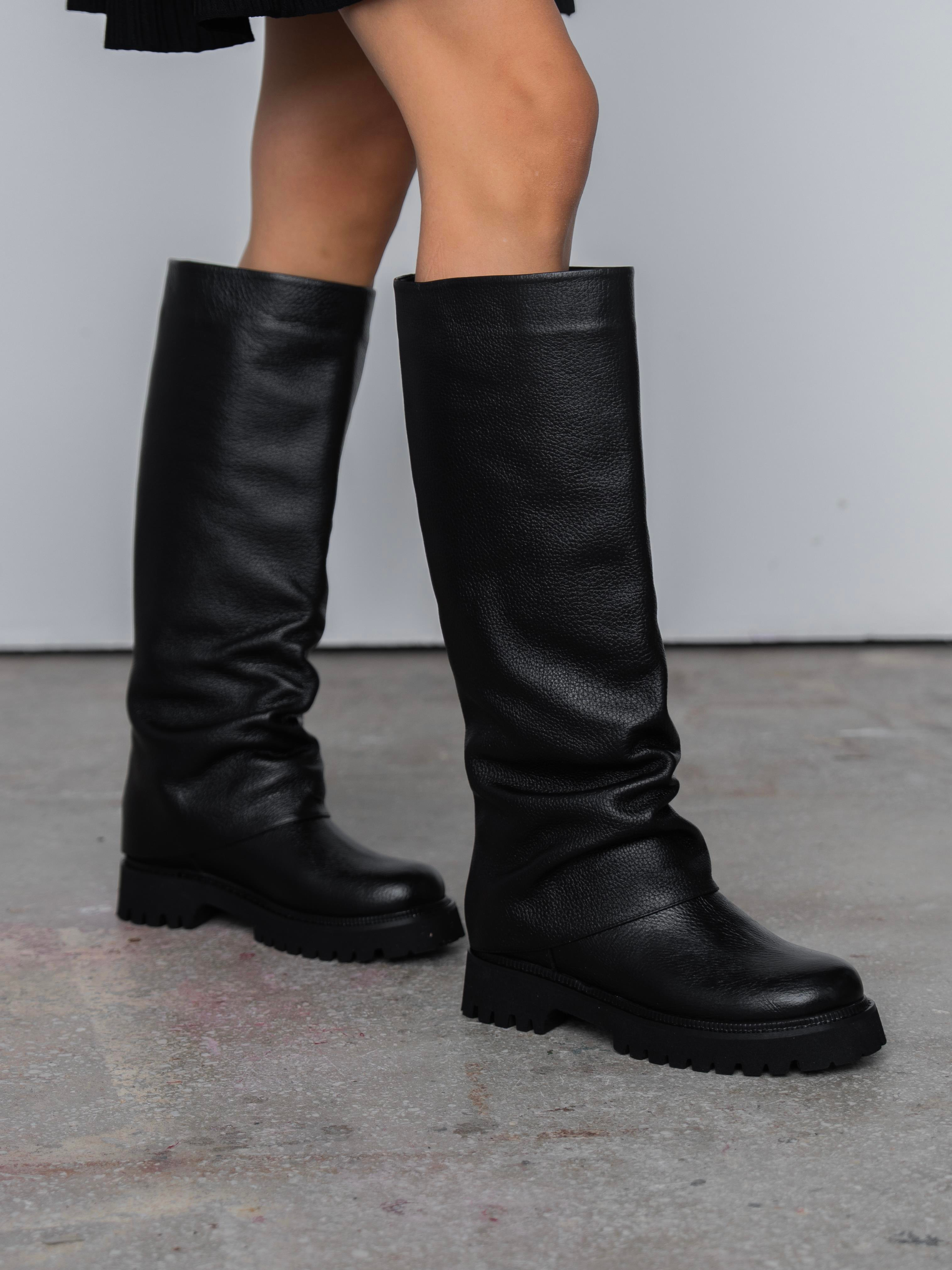 Ylva Siyah Hakiki Deri Kadın Çizme