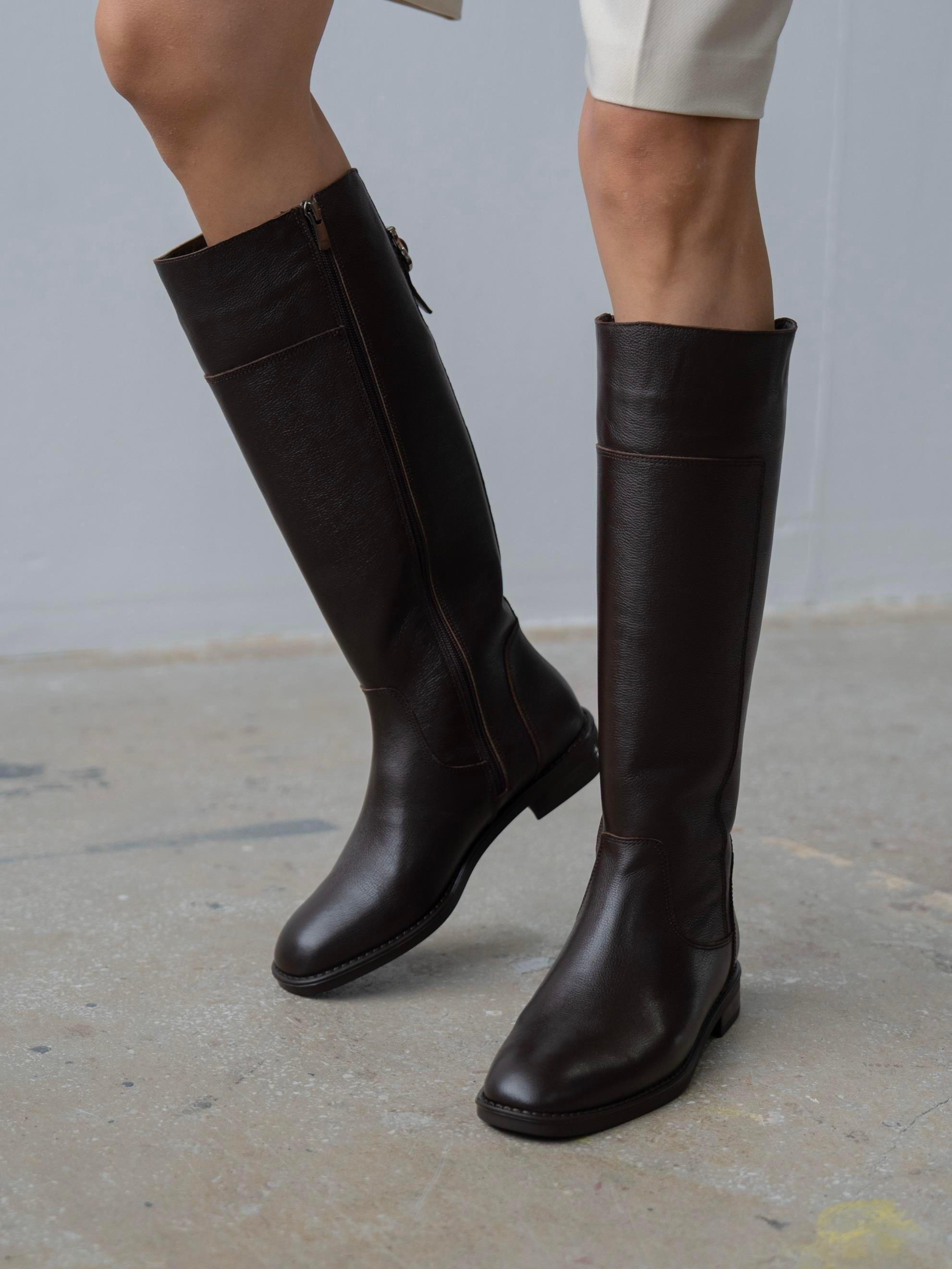 Zolena Kahve Hakiki Deri Kadın Çizme