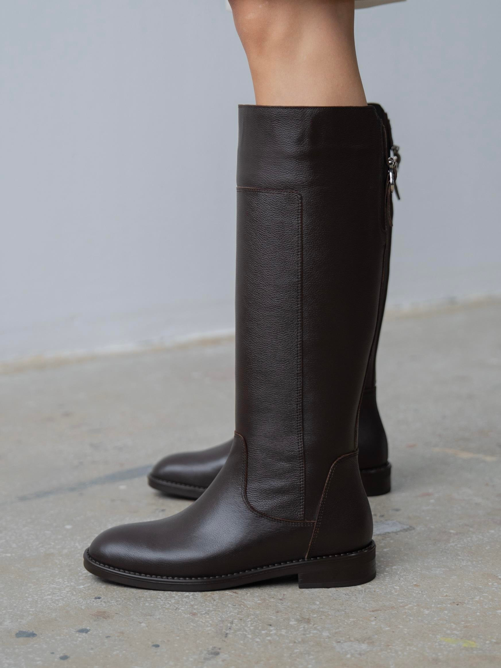 Zolena Kahve Hakiki Deri Kadın Çizme