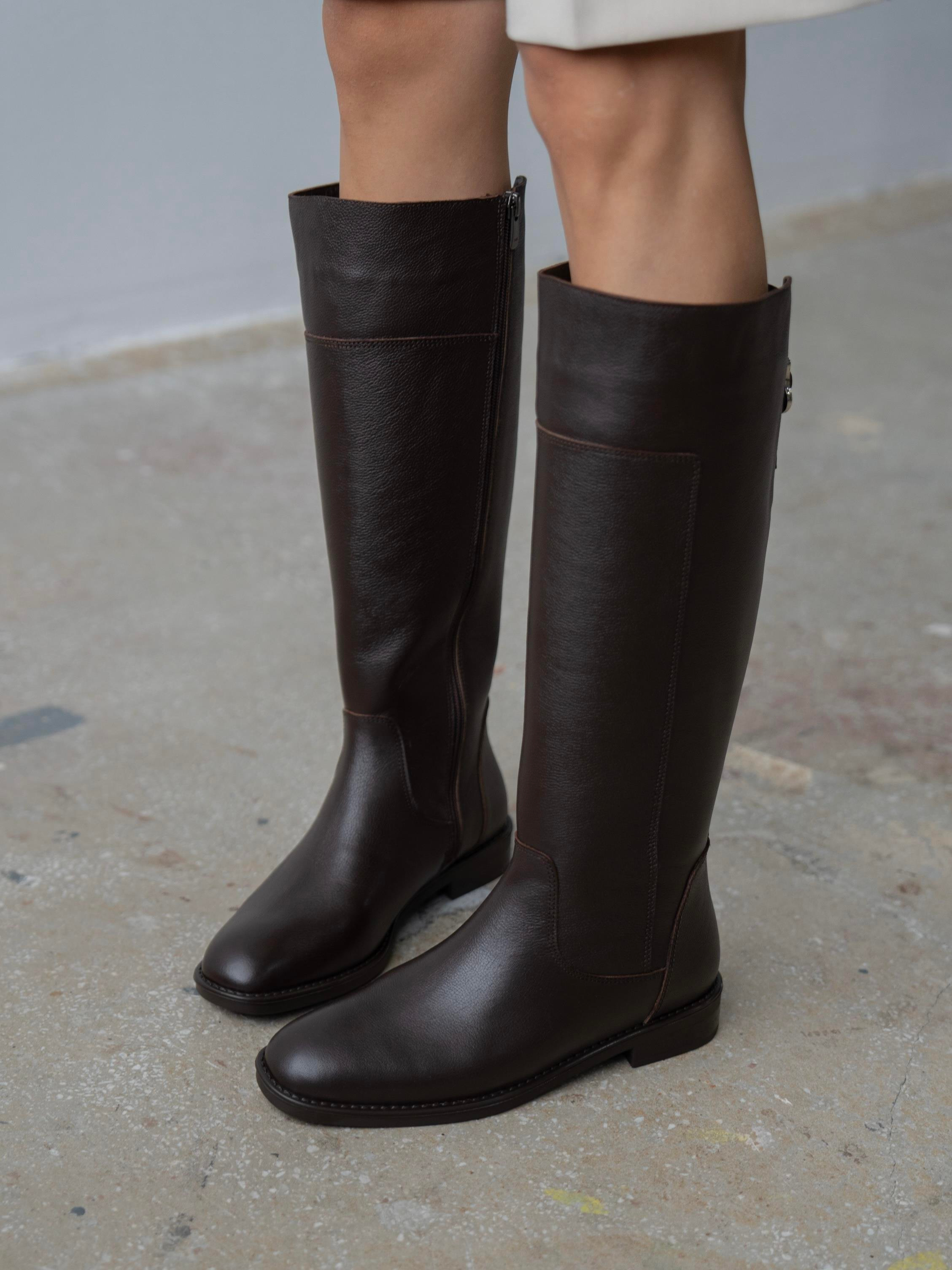 Zolena Kahve Hakiki Deri Kadın Çizme