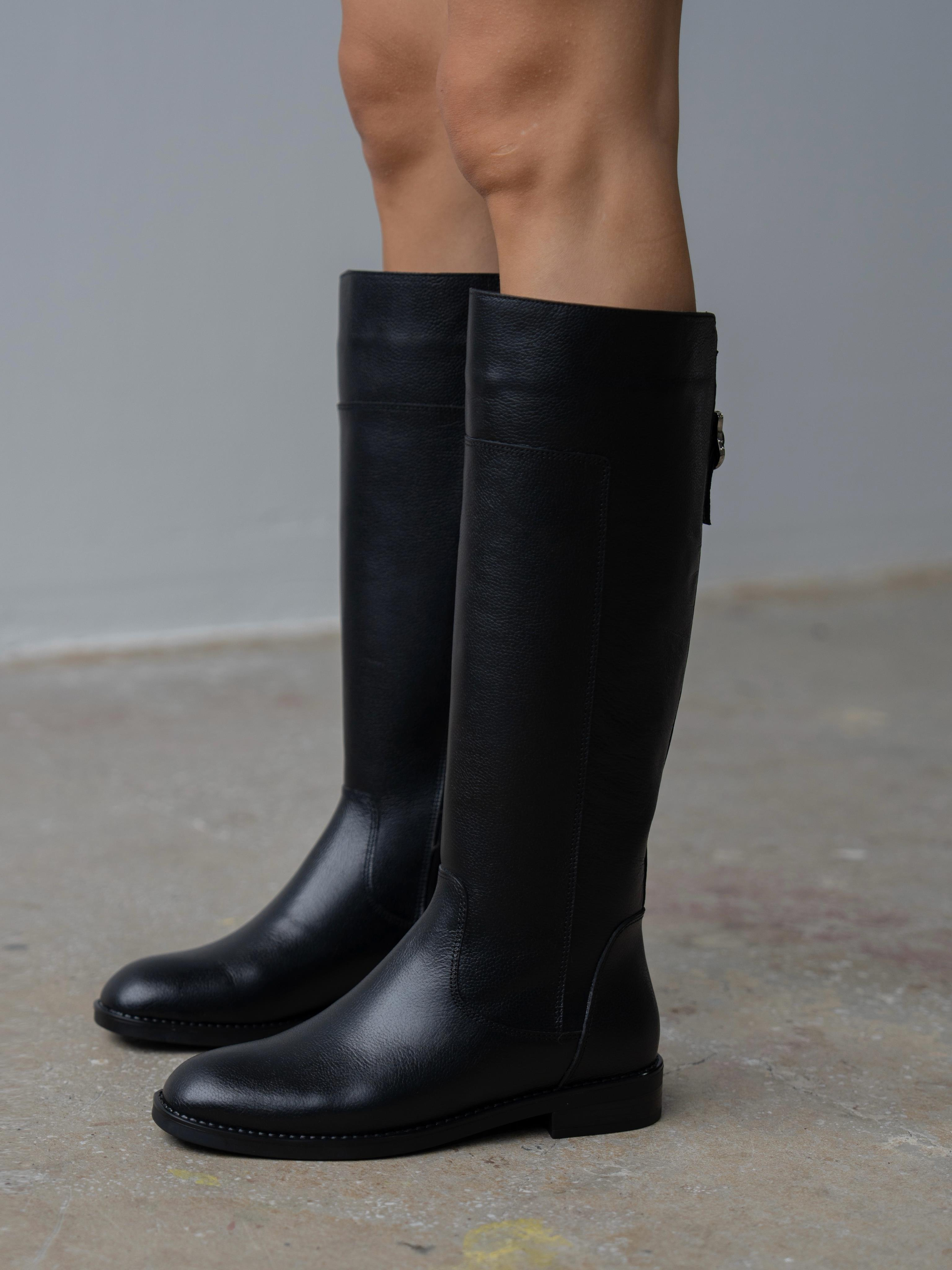 Zolena Siyah Hakiki Deri Kadın Çizme