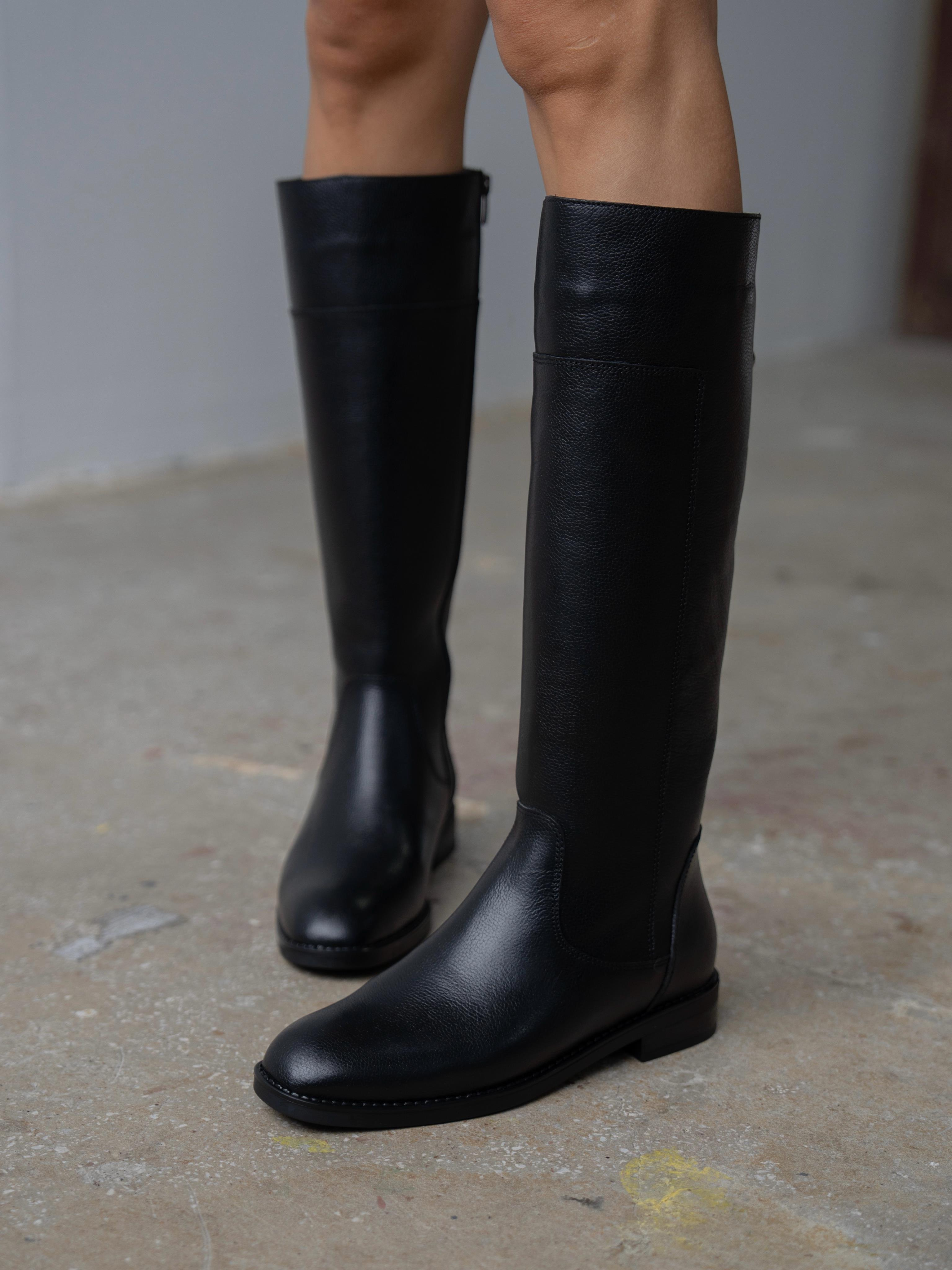 Zolena Siyah Hakiki Deri Kadın Çizme