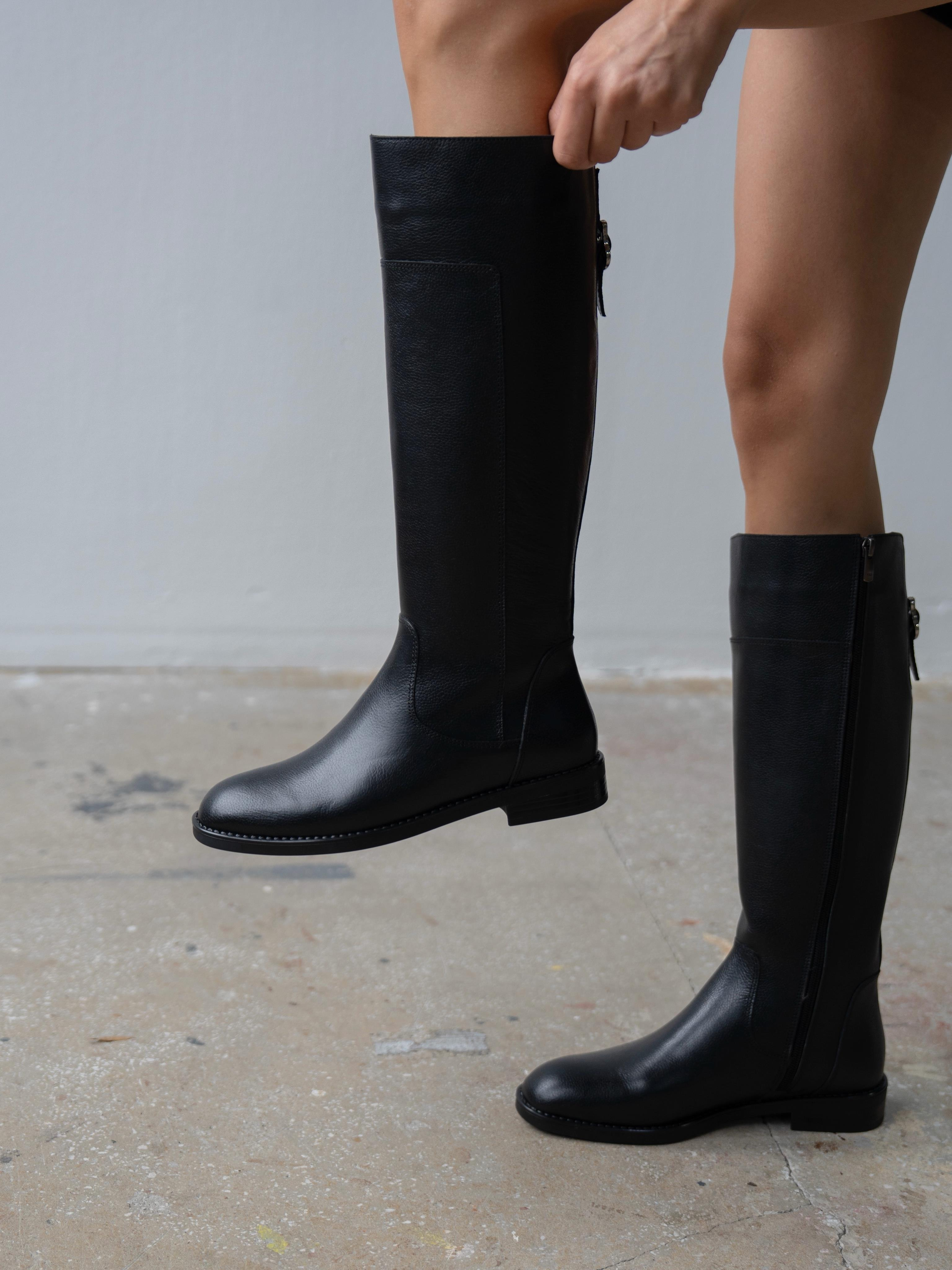 Zolena Siyah Hakiki Deri Kadın Çizme