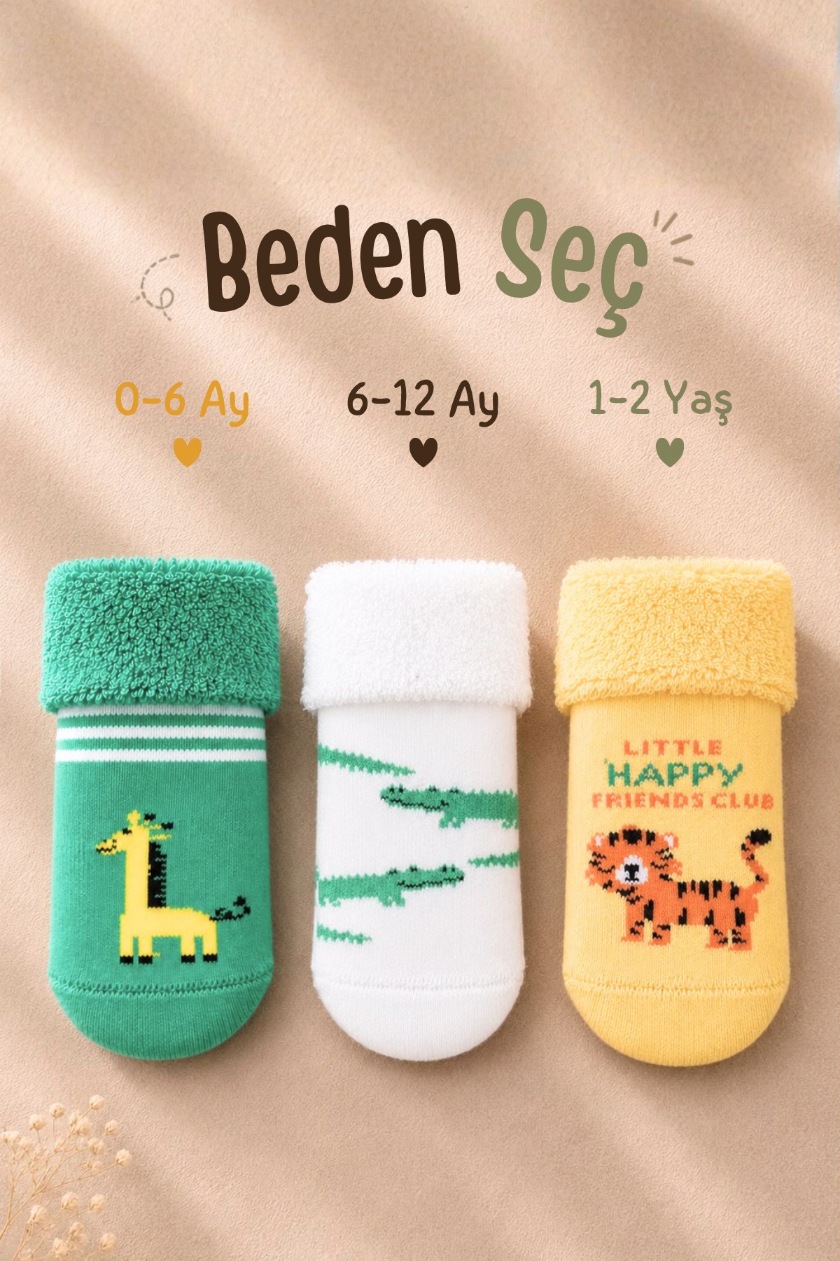Çoçuk Çok Renkli Havlu Kıvrık Patik Çorap Desenli 3'lü Paket - 0-6 Ay