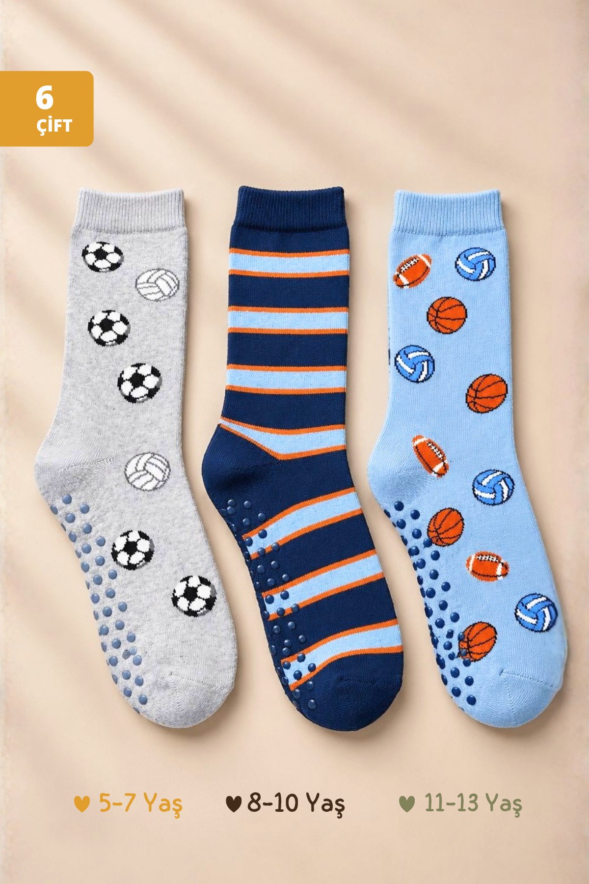 Çoçuk Havlu Çok Desenli Soket Çorap Renkli 6'li Paket - 5-7 Yaş