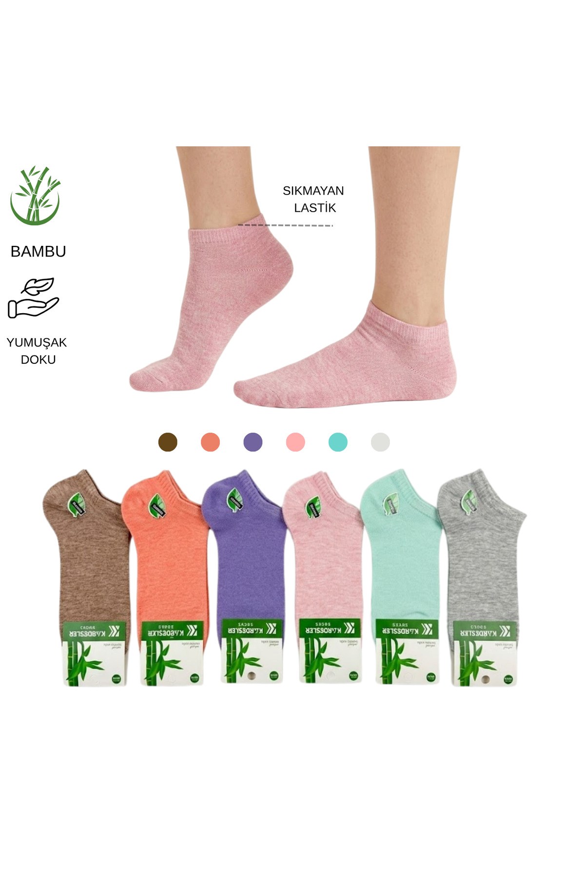 Dikişsiz Çok Renkli Bambu Kadın Patik - 36 - 40