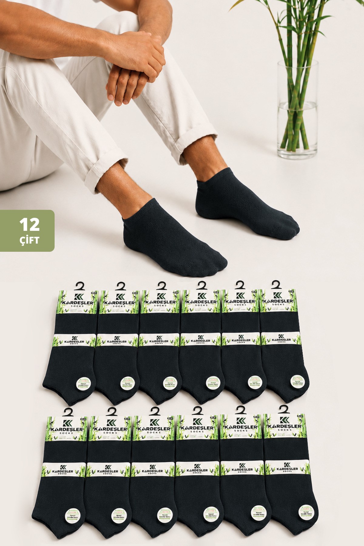 Erkek 12'lı Füme Bambu Patik Çorap Seti - 39-42