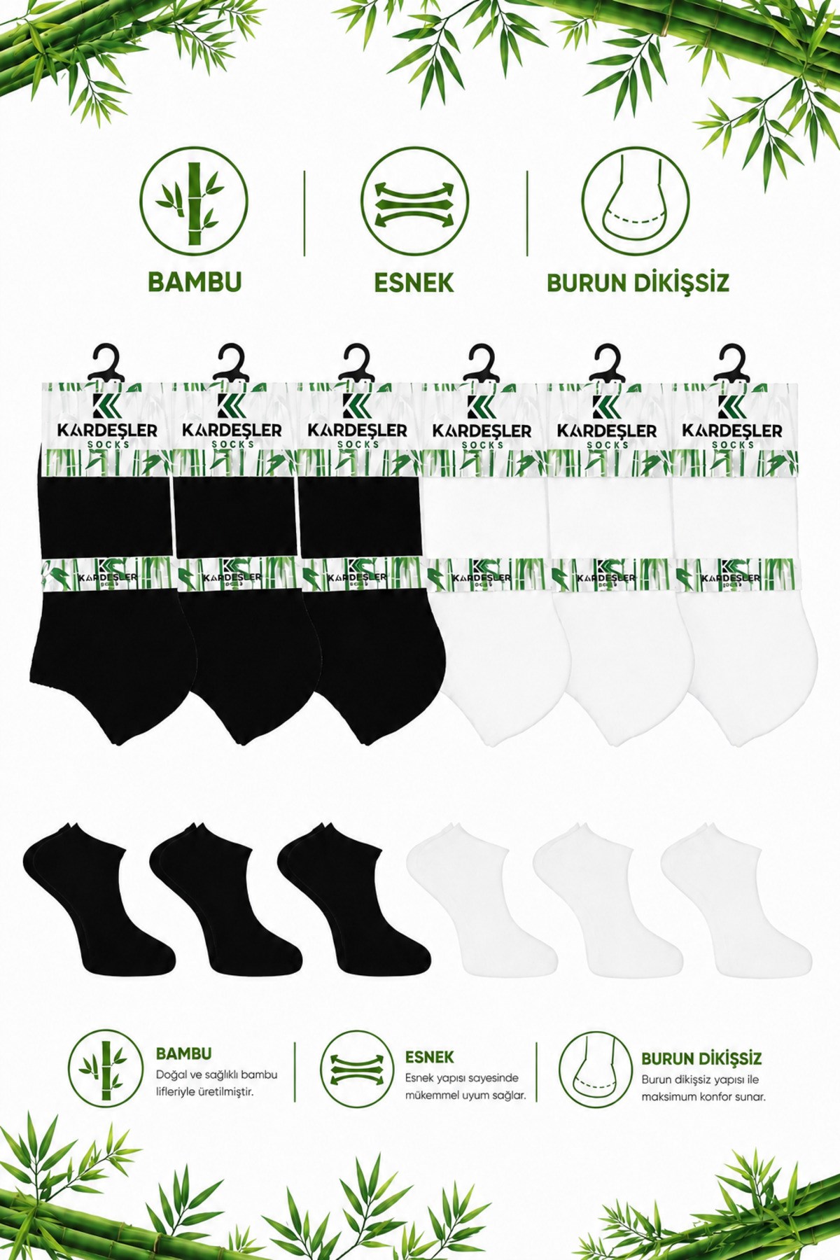 Erkek 6'lı Çok Renkli Bambu Patik Çorap Seti - 39-42