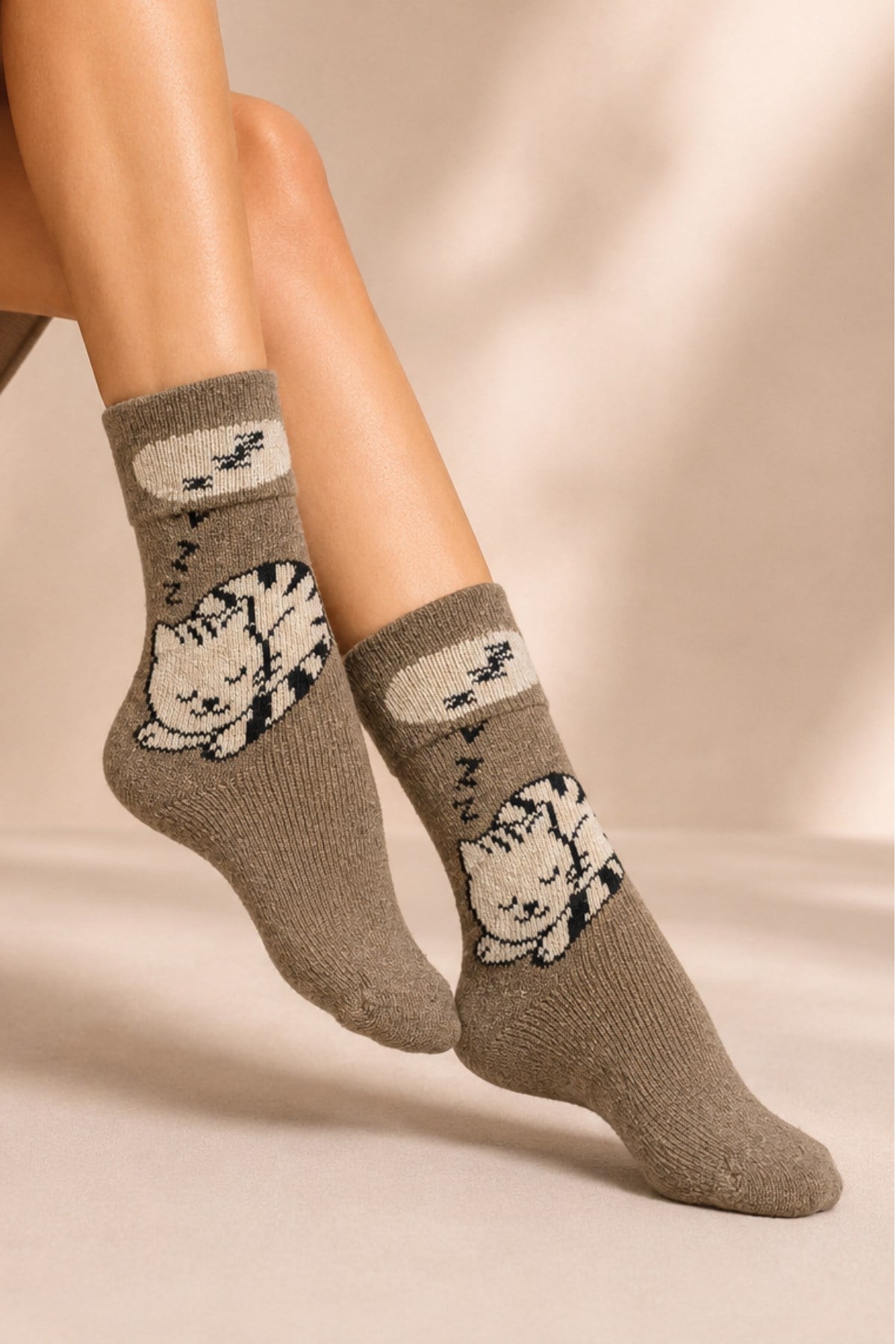 Kadın Desenli Kıvrık Havlu Lambswool Soket Çorap 4'lü Çorap - 36 - 40
