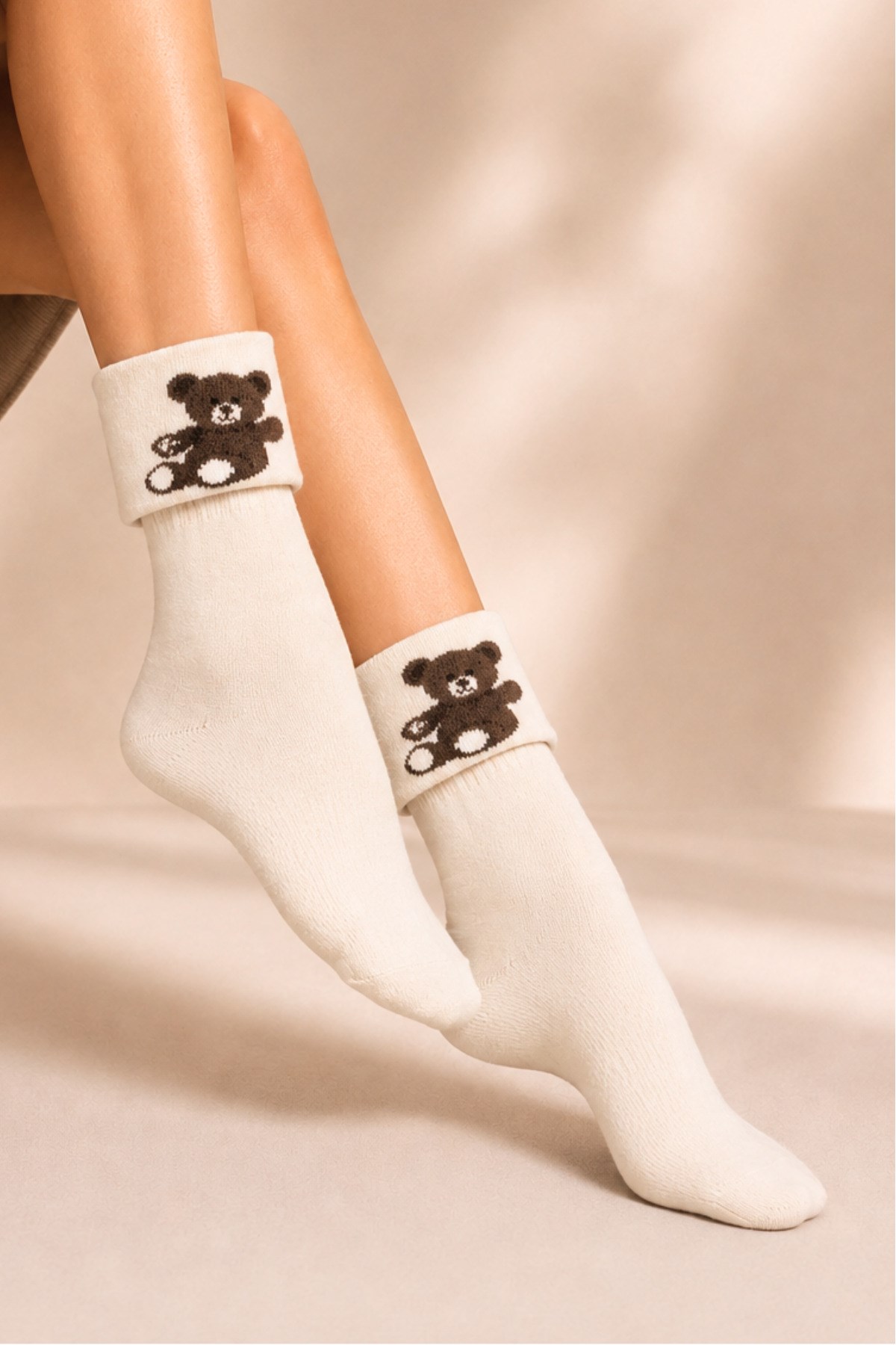 Kadın Desenli Kıvrık Havlu Lambswool Soket Çorap 4'lü Çorap - 36 - 40