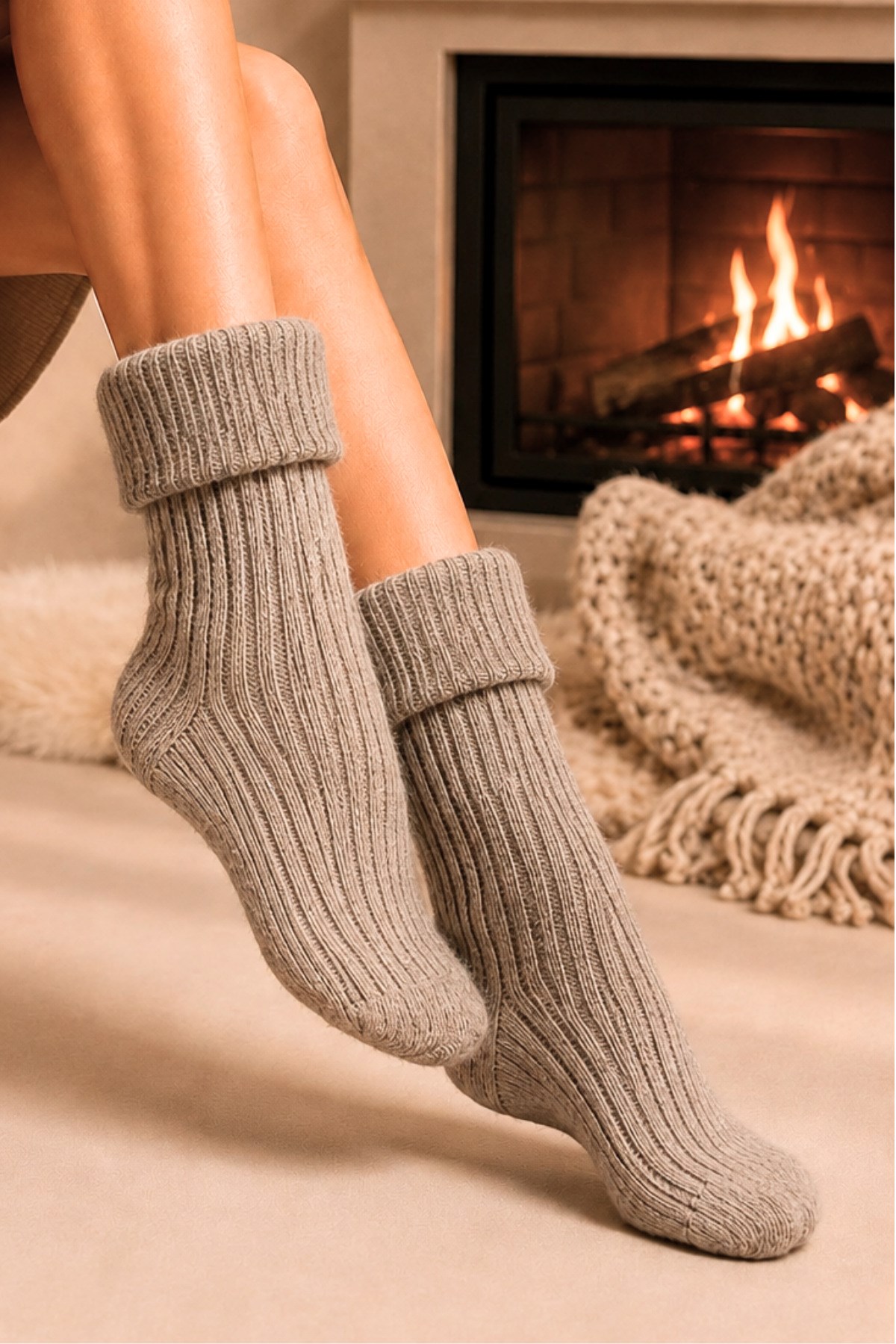 Kadın Kıvrık Lambswool Yün Yarım Konç Çorap 6'lı Paket - 36 - 40