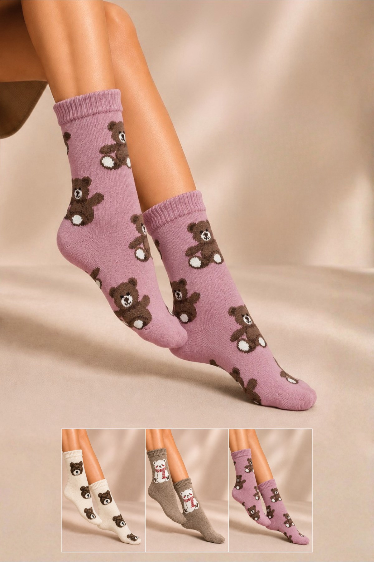 Kadın Lambswool Kışlık Soket Çorap 3'lu Paket - 36 - 40