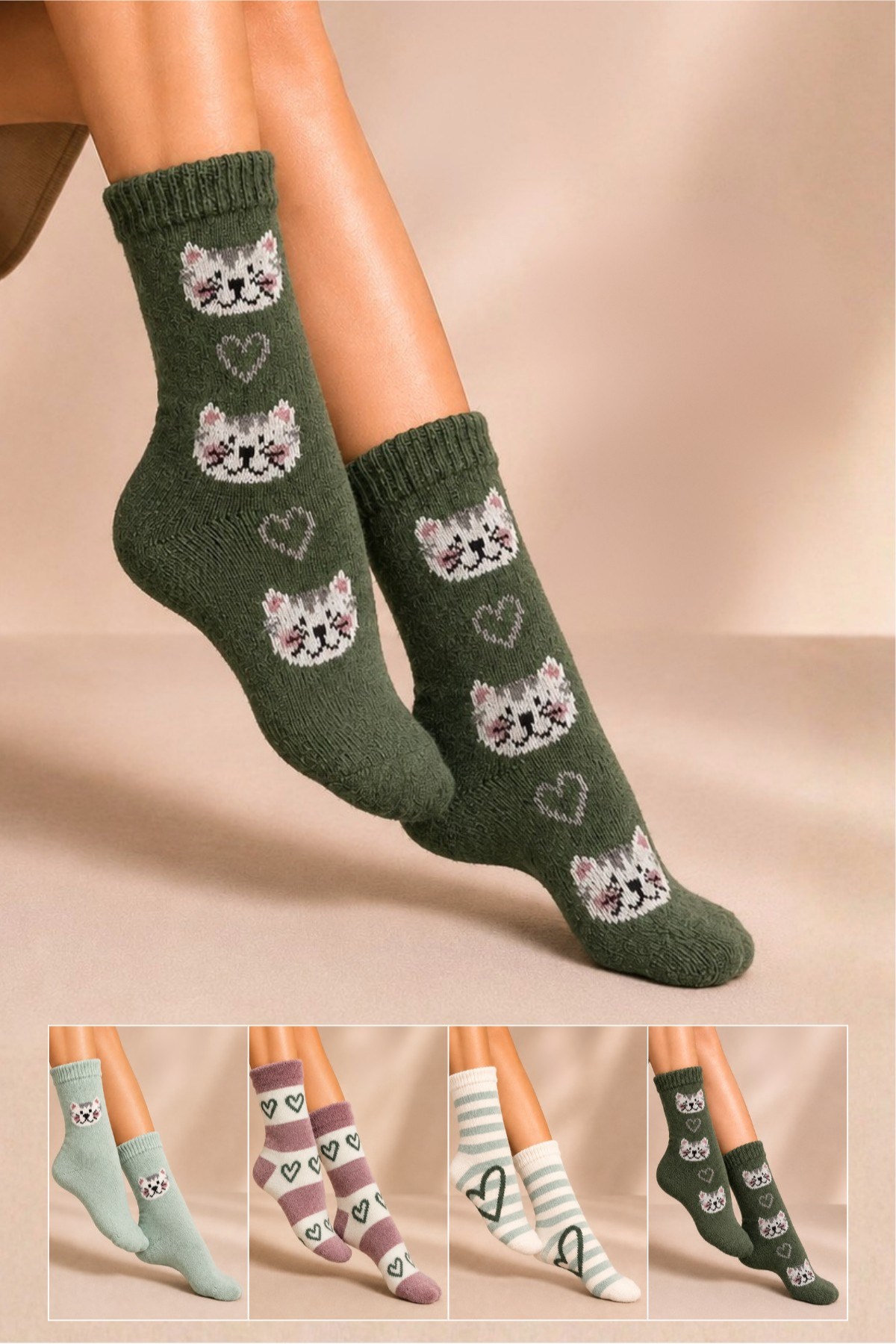 Kadın Lambswool Kışlık Soket Çorap 4'lu Paket - 36 - 40