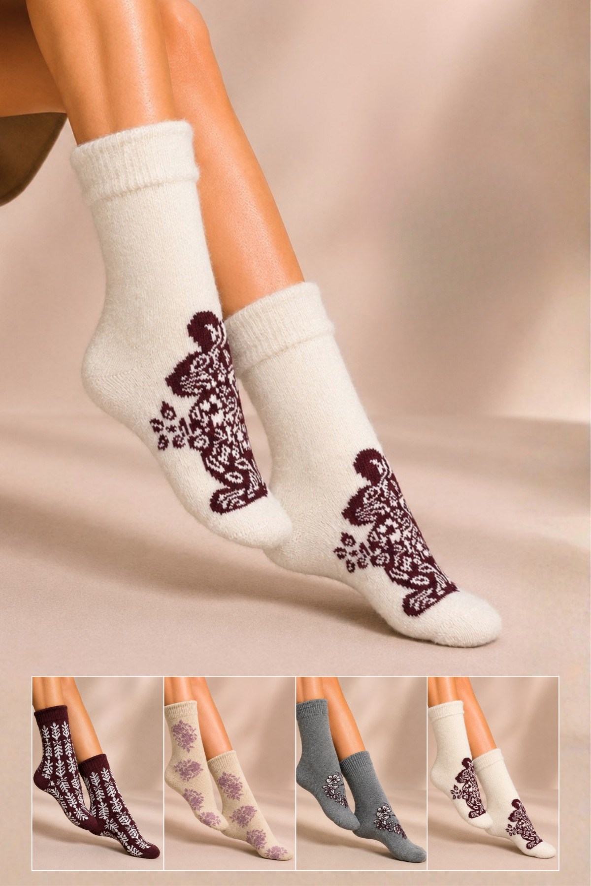 Kadın Lambswool Kışlık Soket Çorap 4'lu Paket - 36 - 40