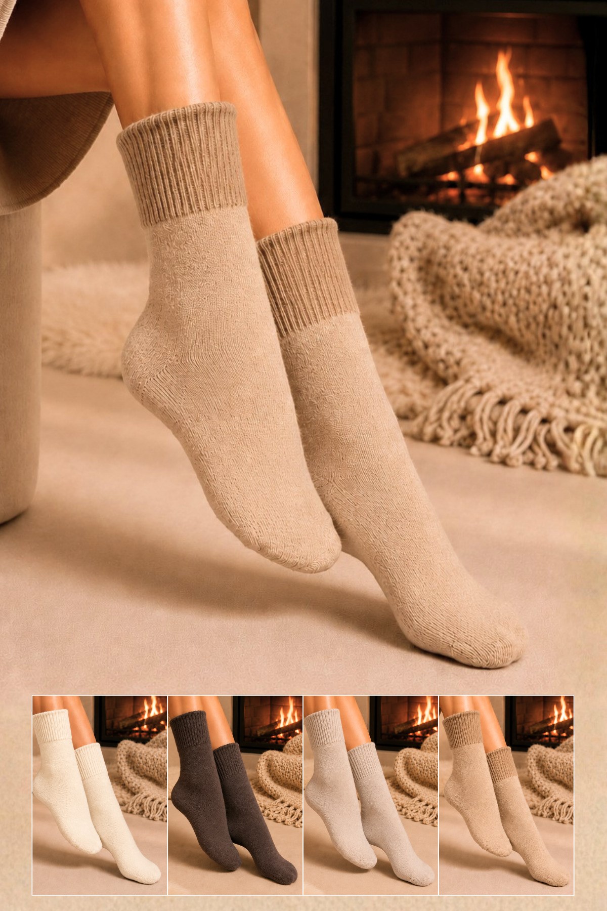 Kadın Lambswool Kışlık Soket Çorap 4'lu Paket - 36 - 40