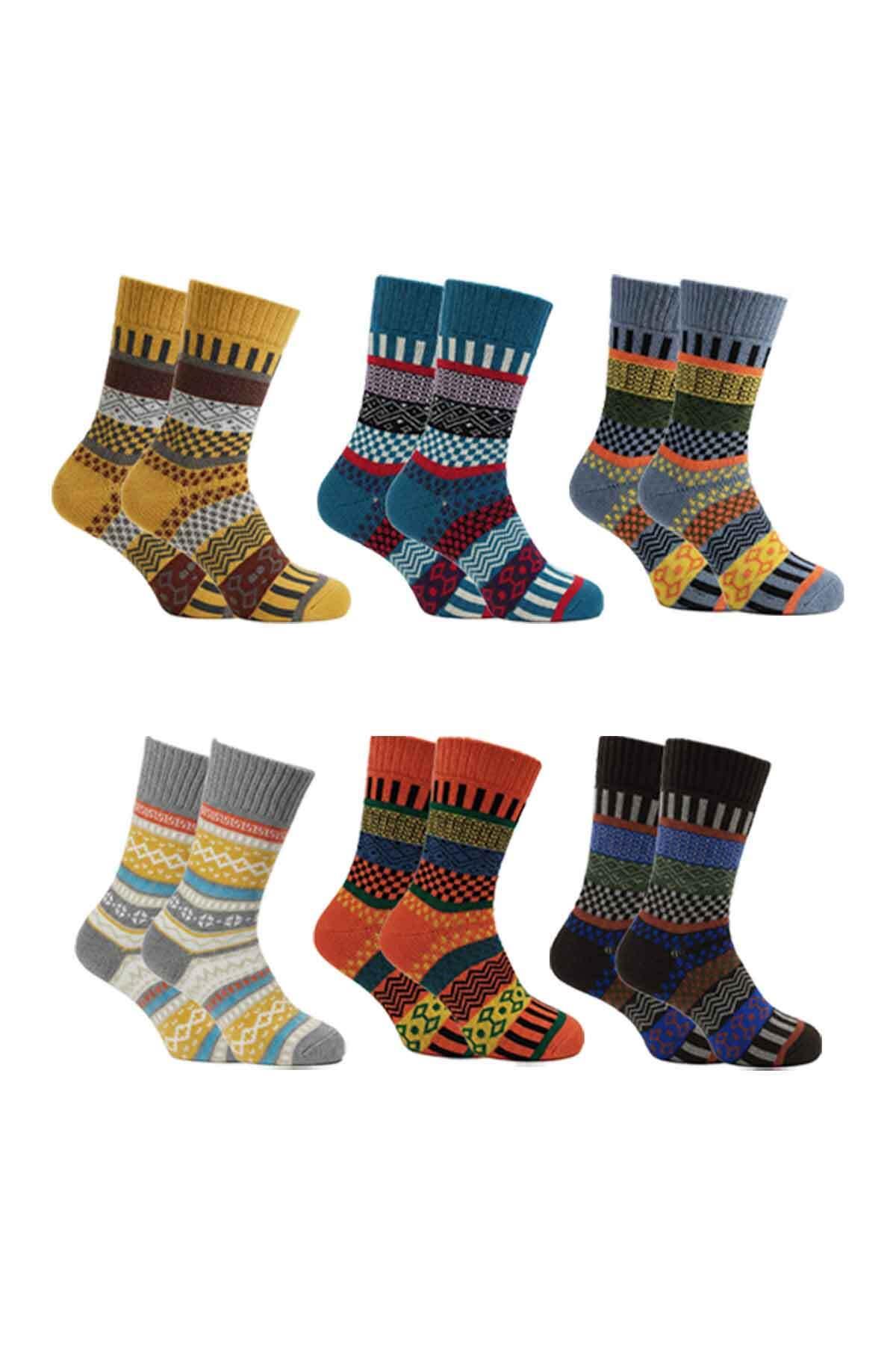 Kadın Lambswool Yün Kışlık Kalın Soket Çorap 6'lı Paket