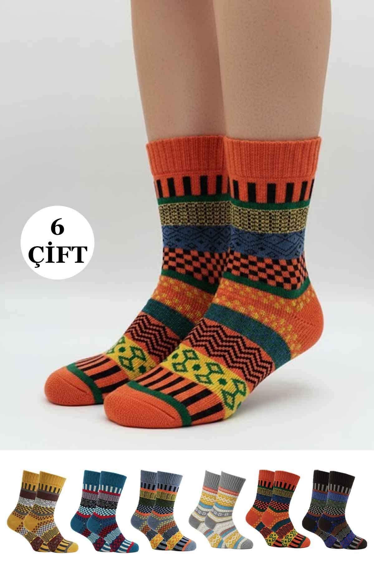 Kadın Lambswool Yün Kışlık Kalın Soket Çorap 6'lı Paket