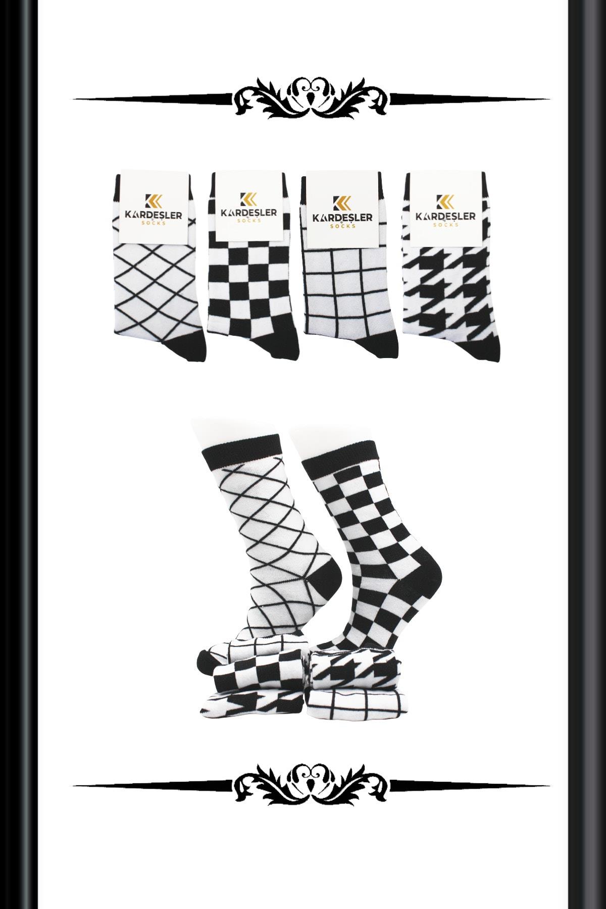 Unisex Desenli Pamuklu Çorap 4'lü Set
