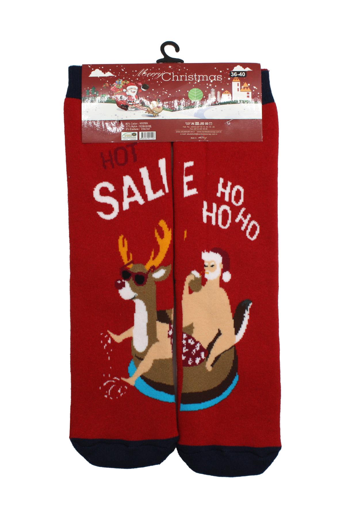 Yılbaşı Noel Christmas Renkli Desenli Soket Havlu Çorap
