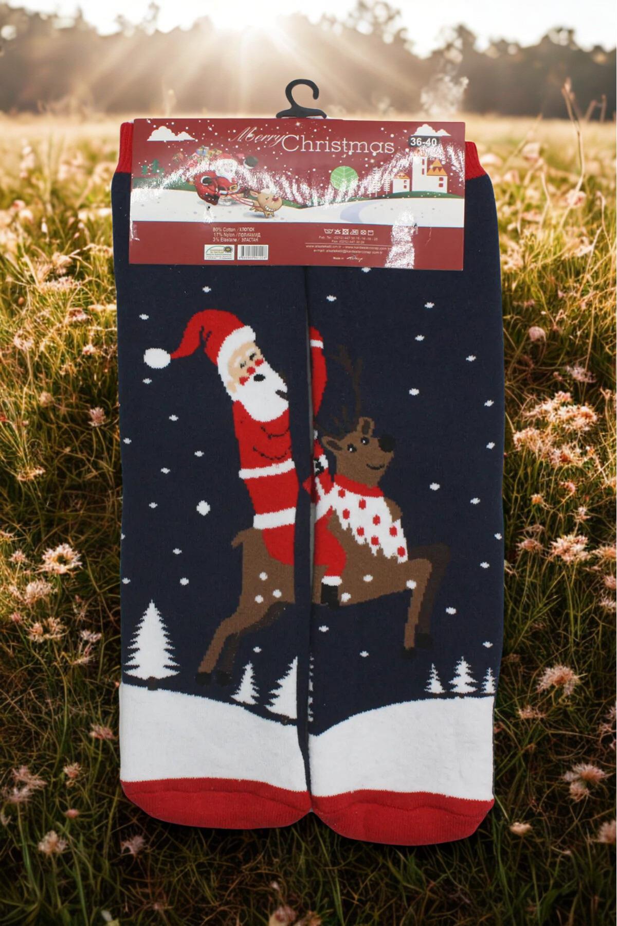 Yılbaşı Noel Christmas Renkli Desenli Soket Havlu Çorap