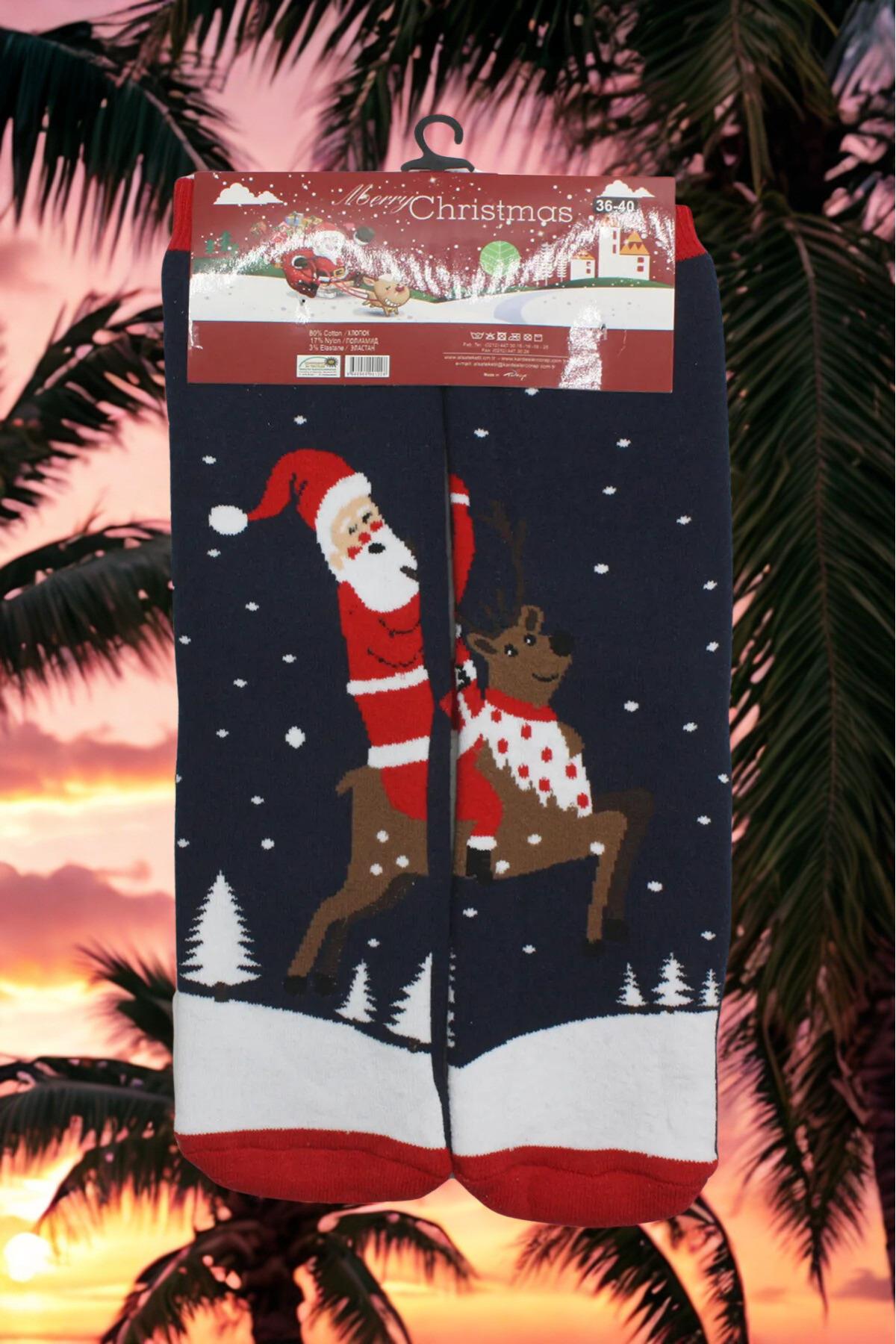 Yılbaşı Noel Christmas Renkli Desenli Soket Havlu Çorap