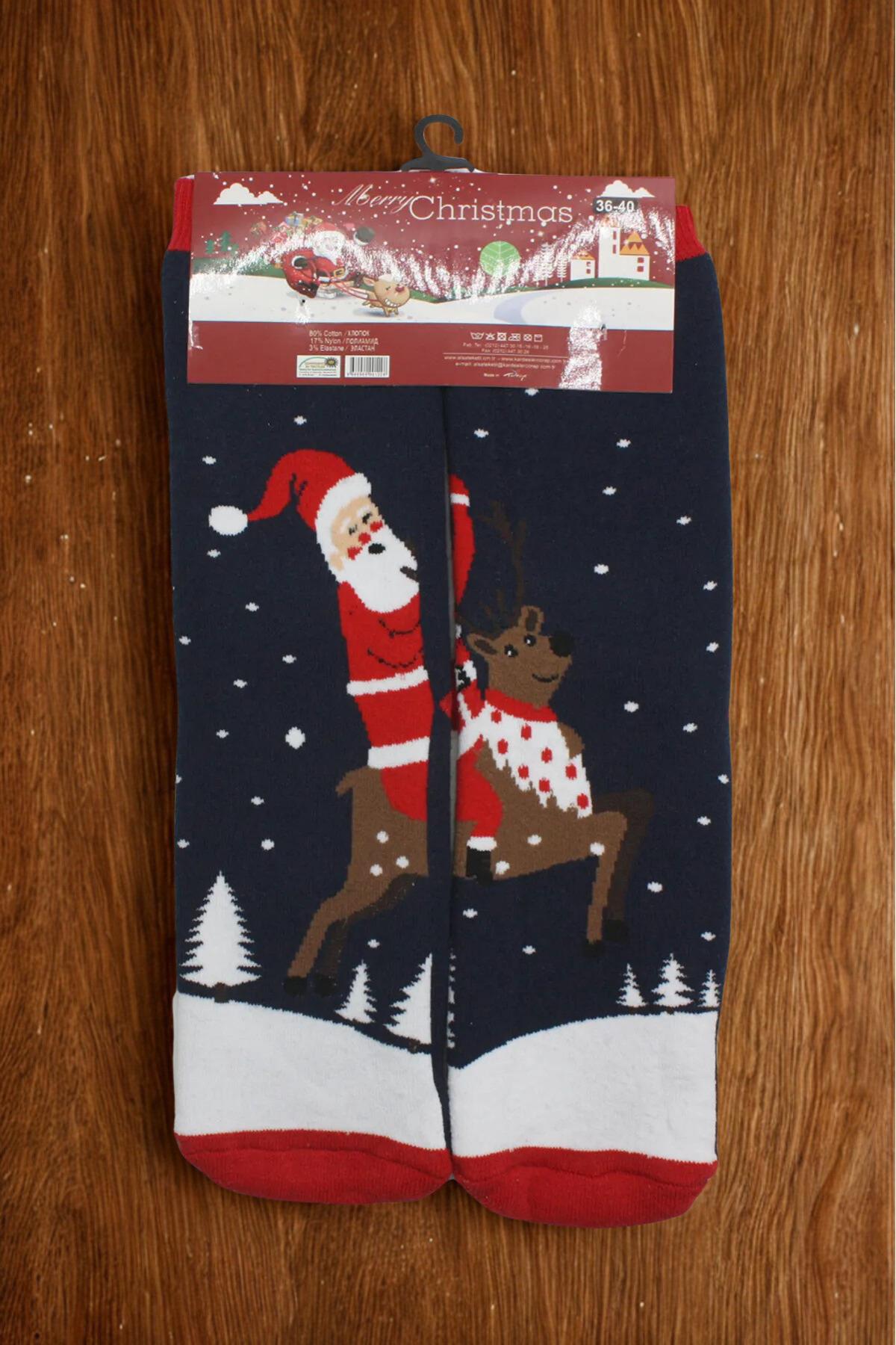 Yılbaşı Noel Christmas Renkli Desenli Soket Havlu Çorap