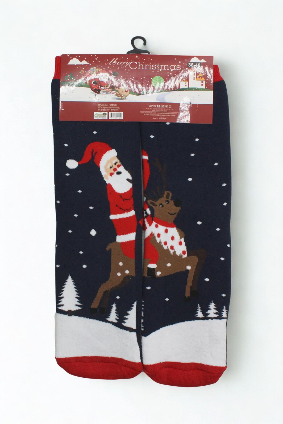 Yılbaşı Noel Christmas Renkli Desenli Soket Havlu Çorap
