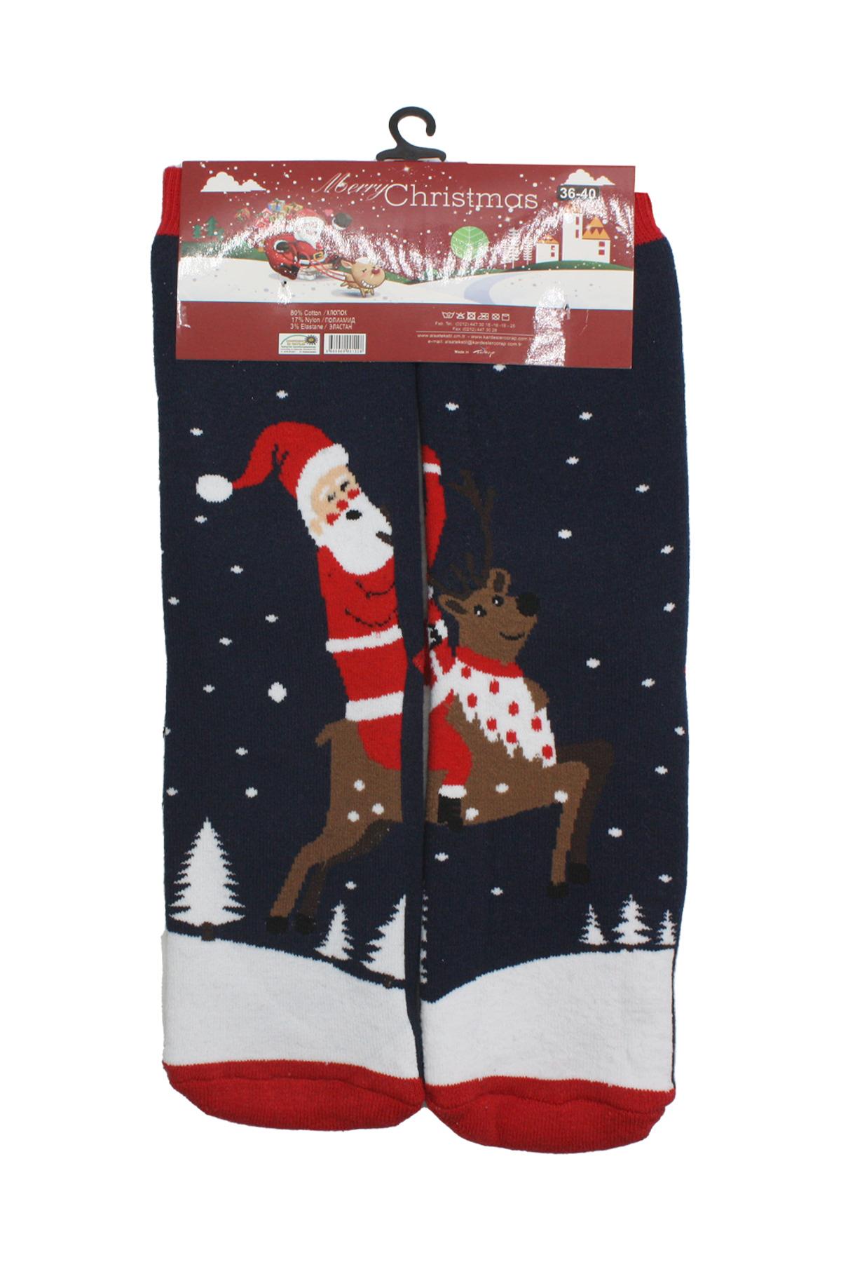 Yılbaşı Noel Christmas Renkli Desenli Soket Havlu Çorap