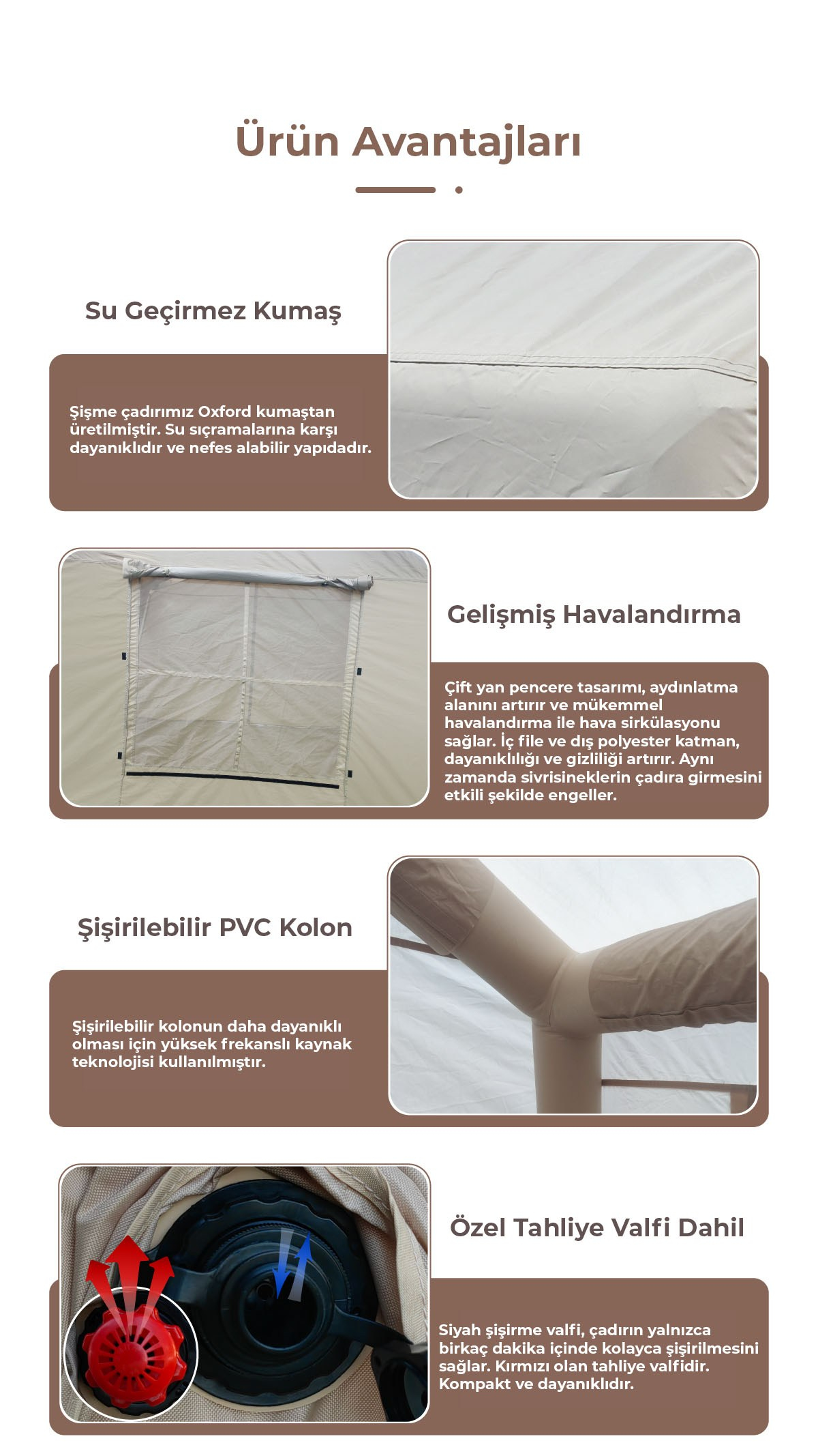 HABL 12 Kişilik 12X 12 m² - Tenteli Gölgelikli, 4 Mevsim, Su Geçirmez Şişme Çadır 400x300x235 cm