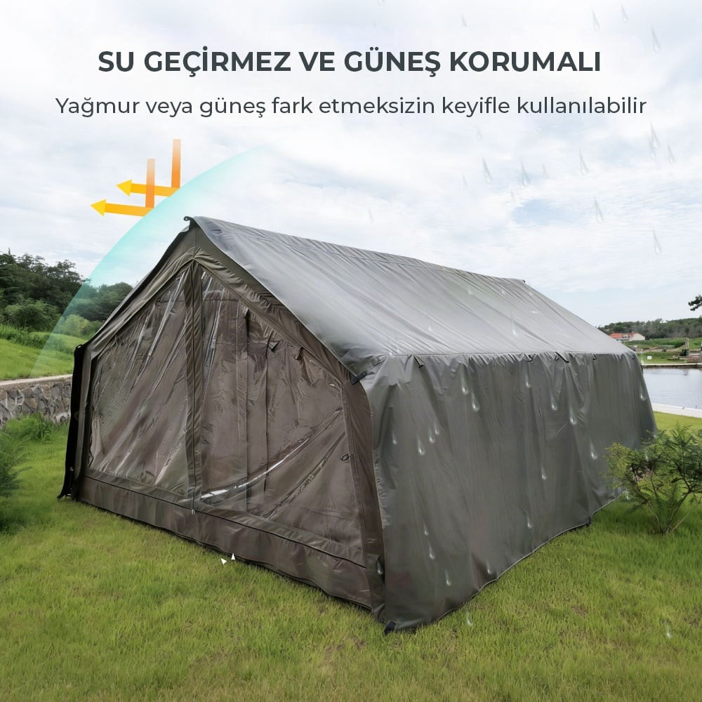 HABL 17 Kişilik 17.2 m² - Tenteli Gölgelikli, 4 Mevsim, Su Geçirmez 420D Oxford Kumaşlı Şişme Çadır 360x480x220 cm