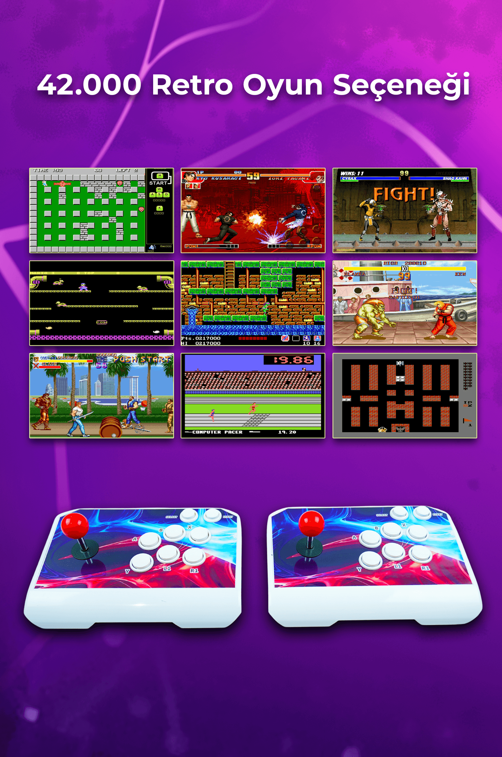 Habl 2025 Retro Arcade Oyun Konsolu 2 Kumandalı Kablosuz Set- 42.000 Oyunlu Super Box