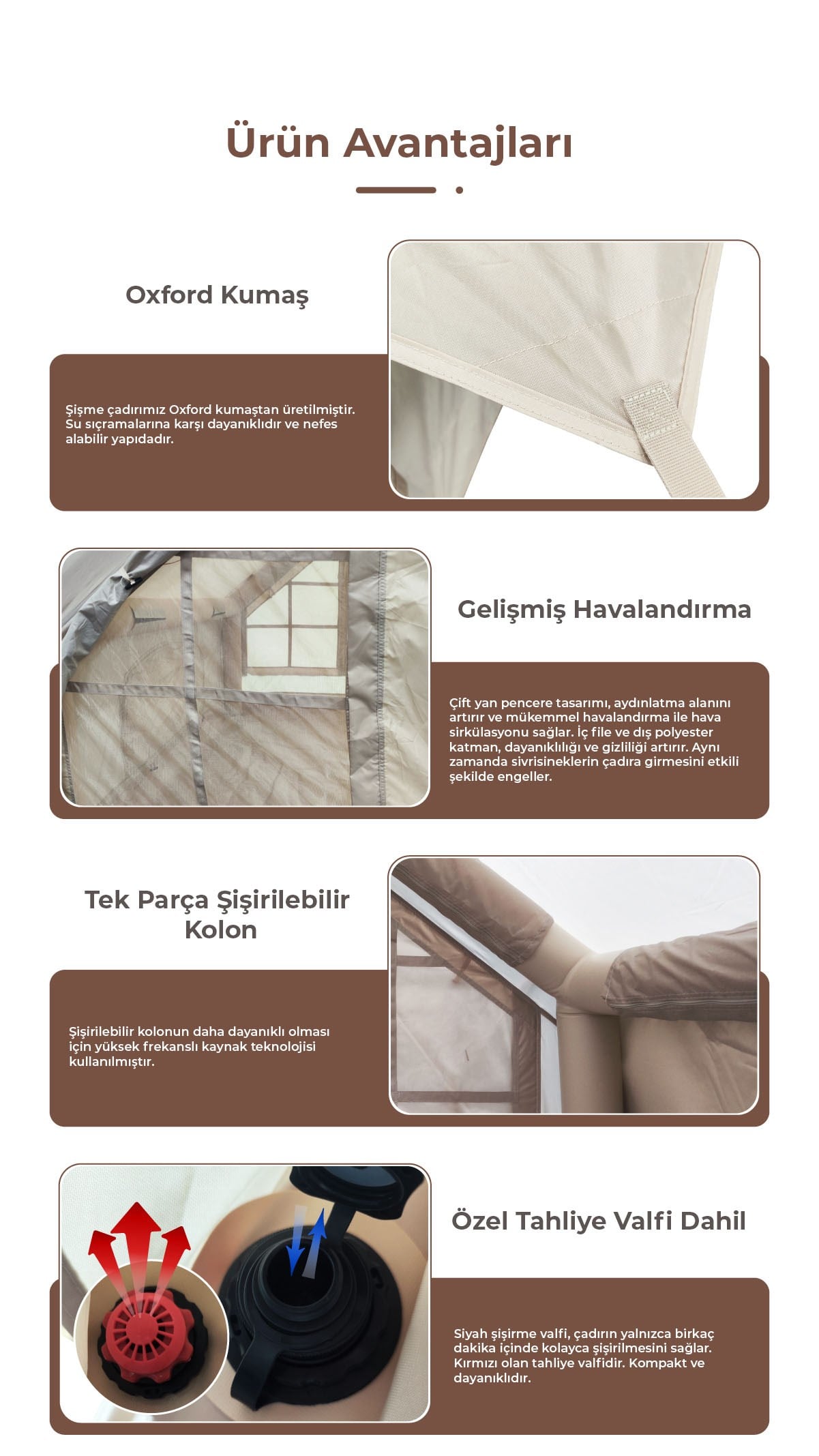 HABL 6 Kişilik 6.3 m² - Tenteli Gölgelikli, 4 Mevsim, Su Geçirmez Şişme Çadır 300x210x200 cm