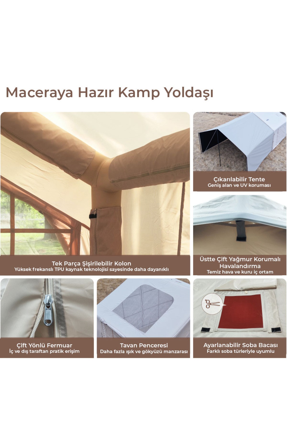 HABL 8 Kişilik 8 m² - Tenteli Gölgelikli, 4 Mevsim, Su Geçirmez Şişme Çadır 320x250x220 cm