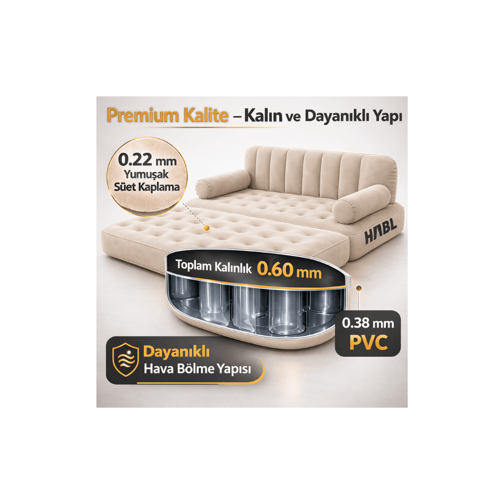 HABL Çift Kişilik 2'si 1 Arada Şarjlı Şişme Koltuk ve Yatak 190x150x65